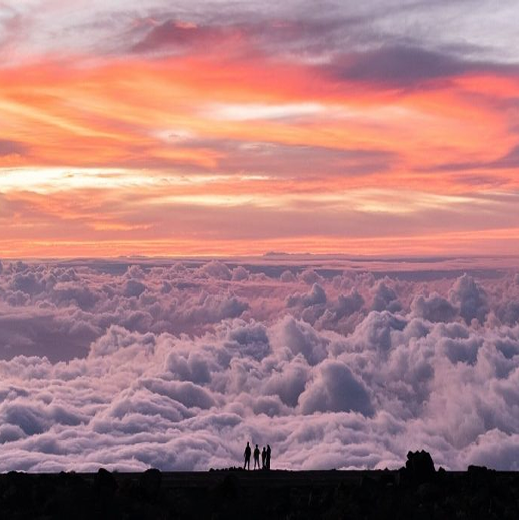 Cloudy sunset at the summit of the volcano in Haleakalā National Park, Hawaii