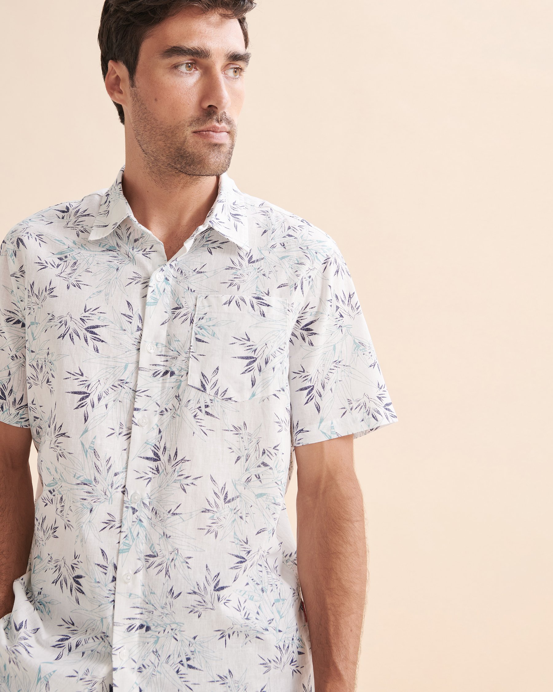 PUBLIC BEACH Linen Short Sleeve Shirt White PB6252BIK - View3