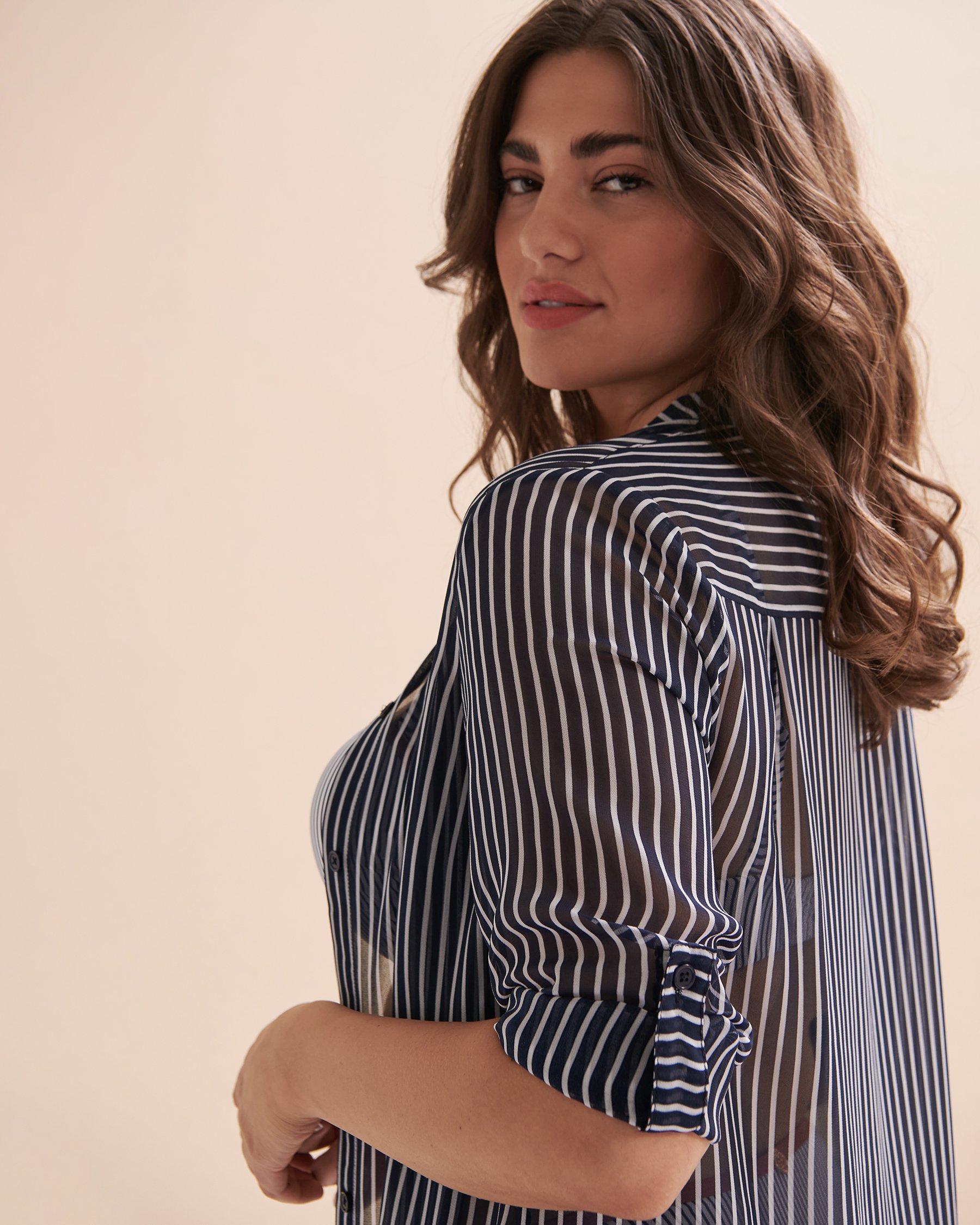 TURQUOISE COUTURE Striped Long Sleeve Button-down Shirt Iris stripes 02100019 - View5