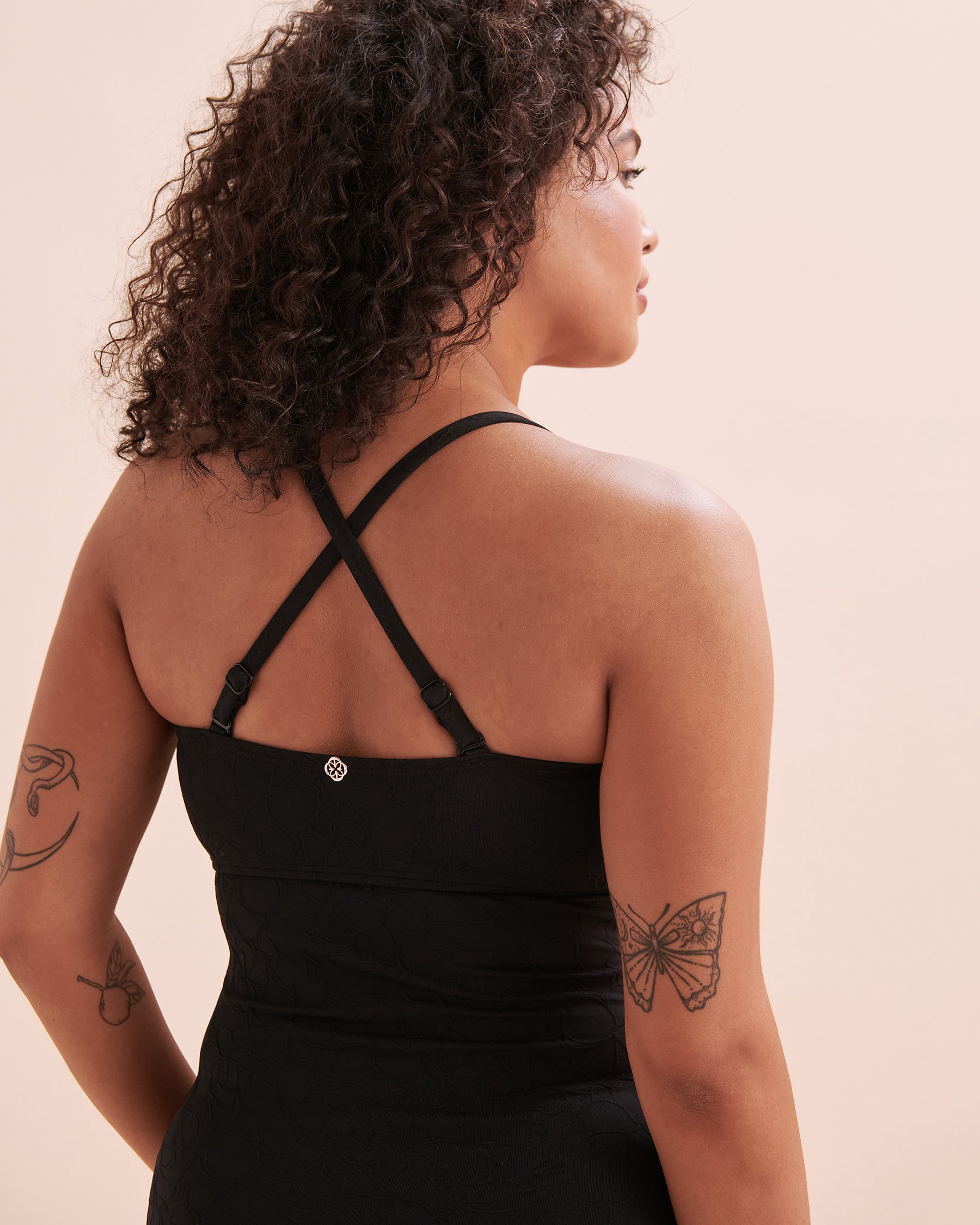 TURQUOISE COUTURE Floral Mist Textured D Cup Bandeau Tankini Top Black 01200076 - View5