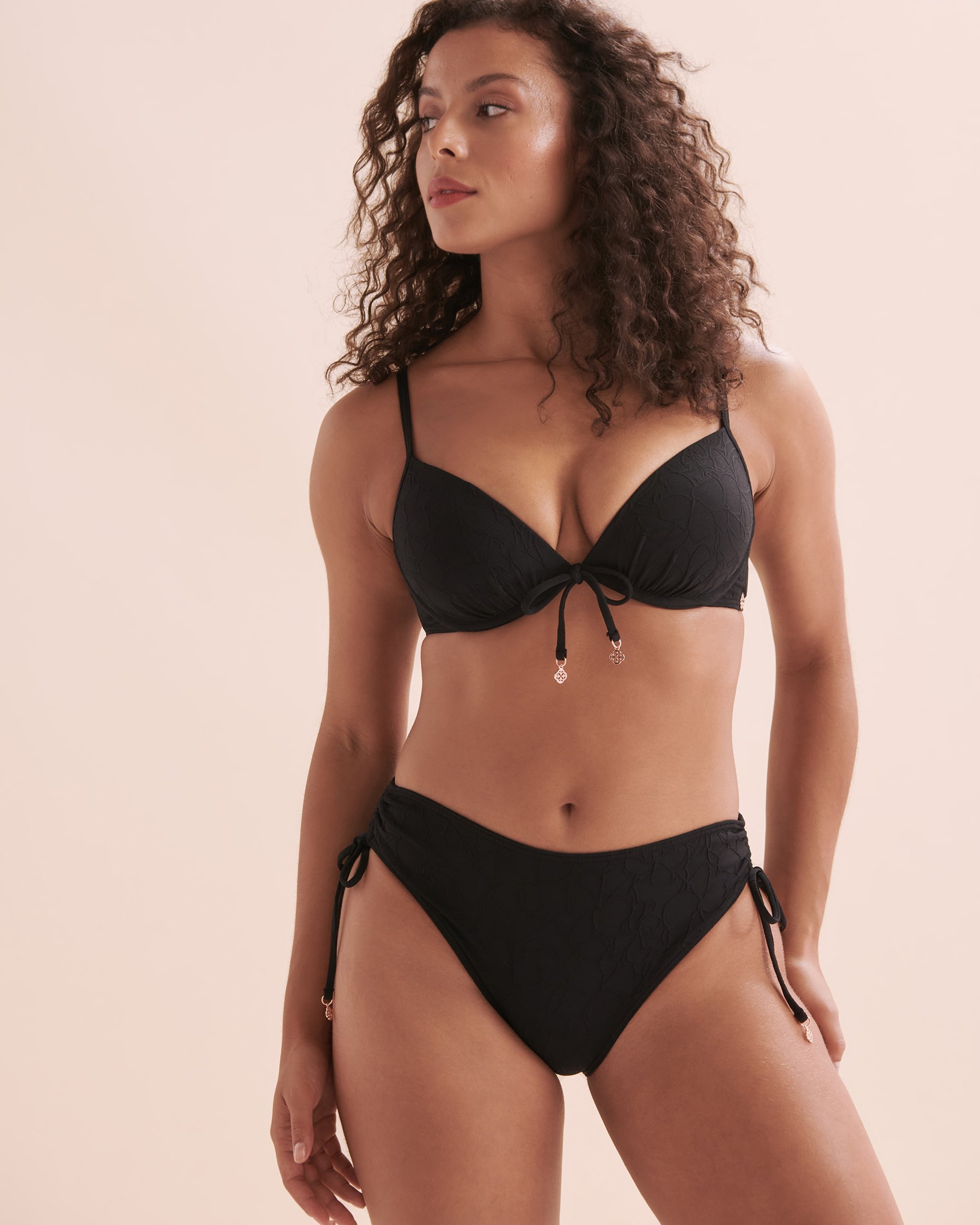 TURQUOISE COUTURE Floral Mist Textured Push-up Bikini Top Black 01100303 - View9