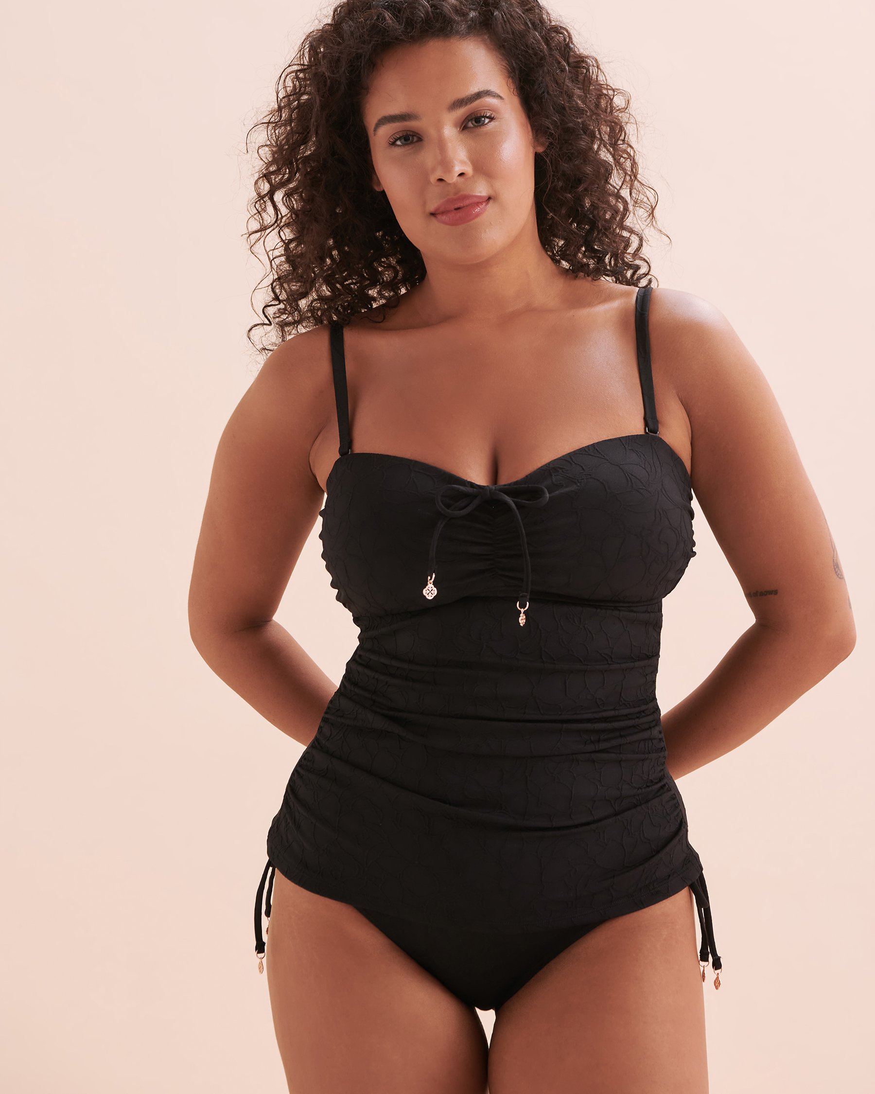 TURQUOISE COUTURE Haut tankini bandeau bonnet D texturé Floral Mist Noir 01200076 - View4