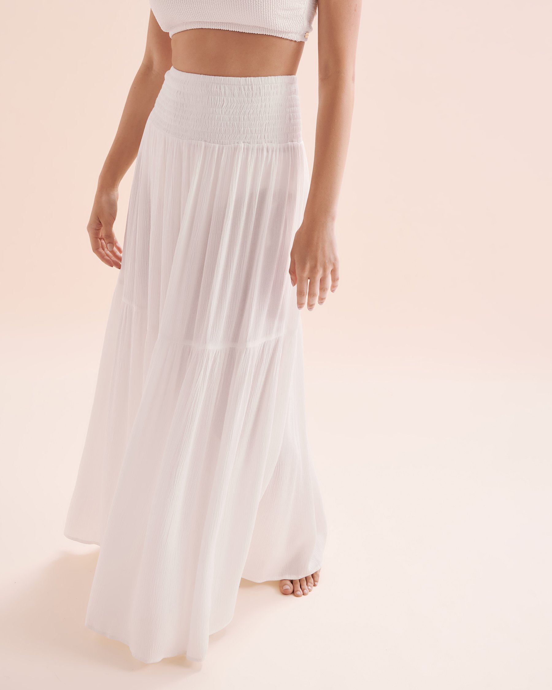 TROPIK Smocked Texture Maxi Skirt Snow White 02200065 - View3