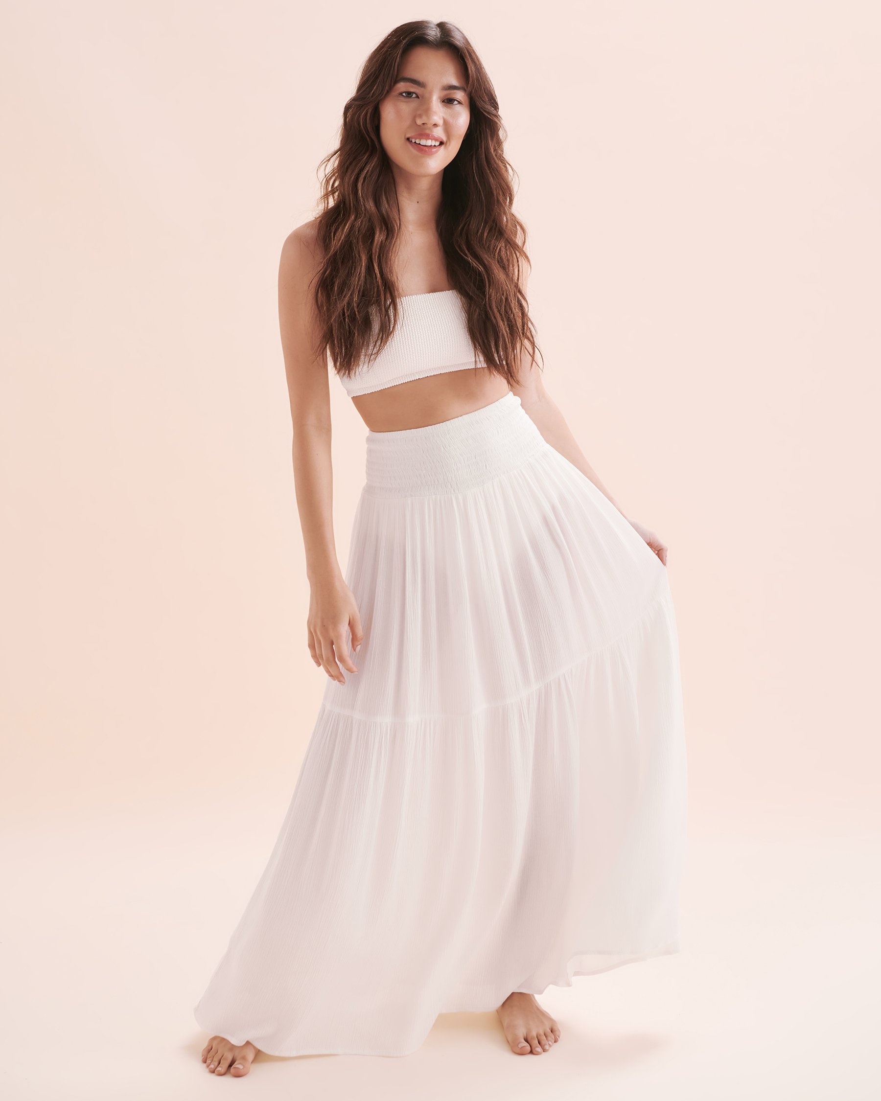 TROPIK Smocked Texture Maxi Skirt Snow White 02200065 - View5