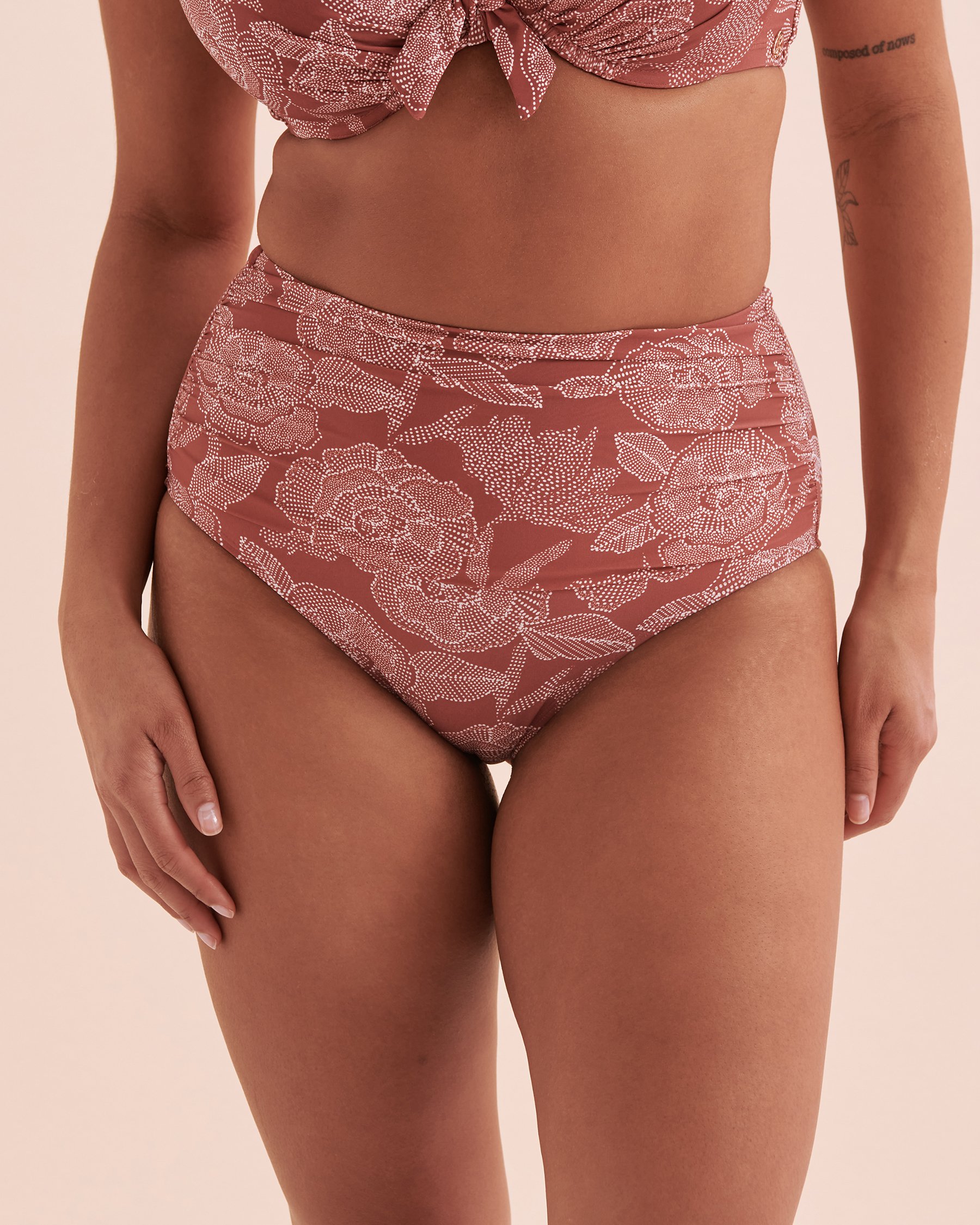 TURQUOISE COUTURE Bas de bikini taille haute plissée Marsala Marsala 01300341 - Voir4