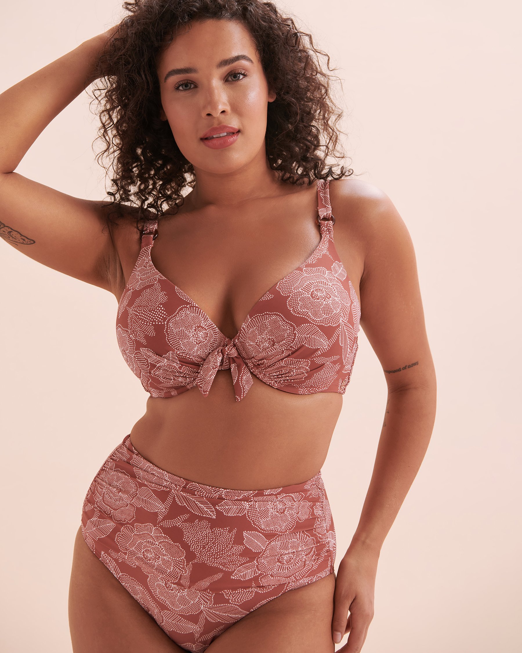 TURQUOISE COUTURE Bas de bikini taille haute plissée Marsala Marsala 01300341 - Voir7