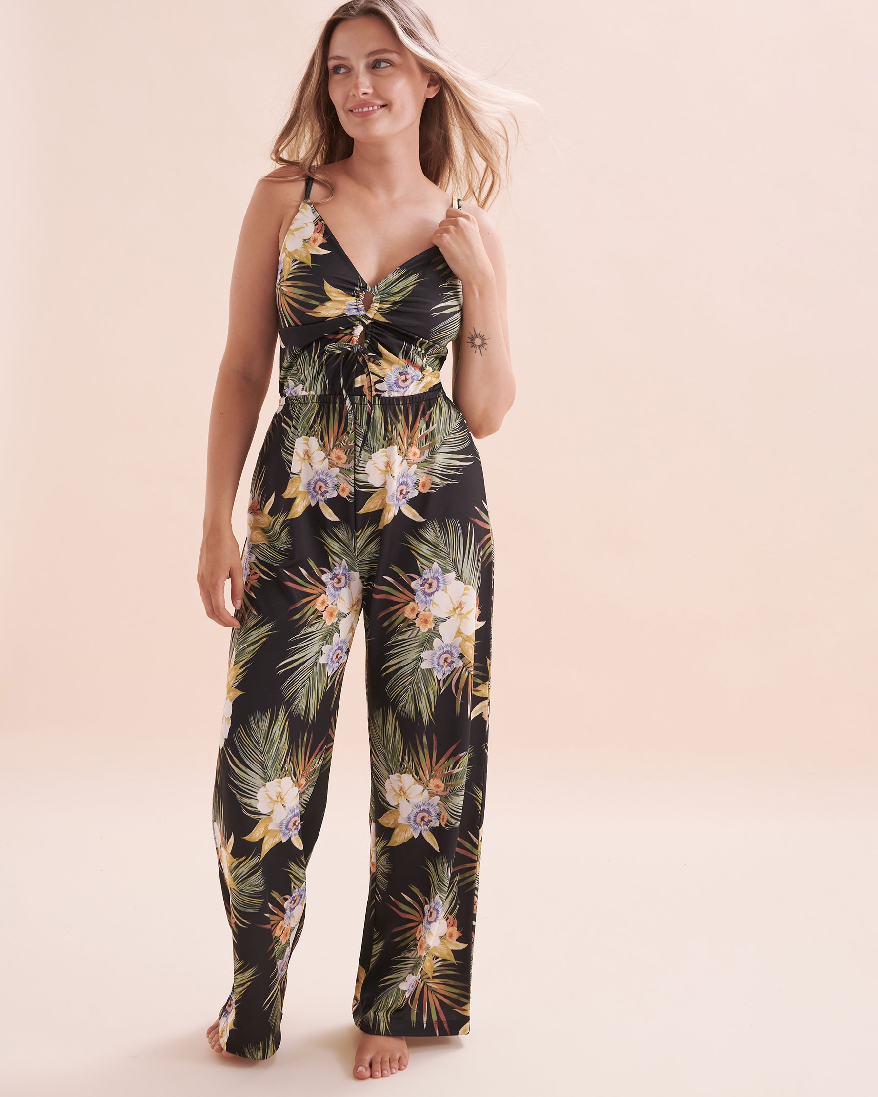 EVERYDAY SUNDAY Exotic Tiki Sleeveless Jumpsuit Black Floral ESBEAW04175 - View6