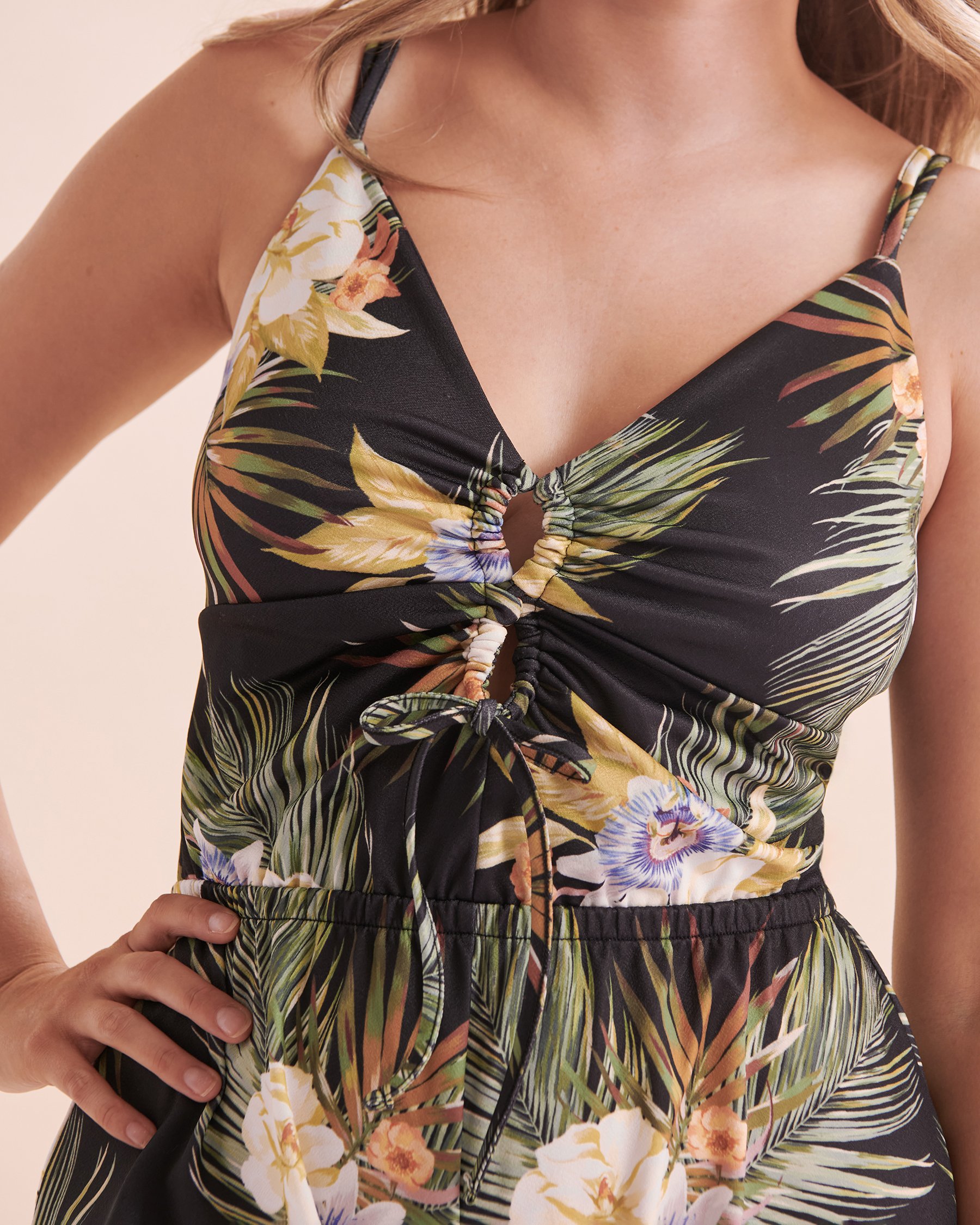 EVERYDAY SUNDAY Exotic Tiki Sleeveless Jumpsuit Black Floral ESBEAW04175 - View7