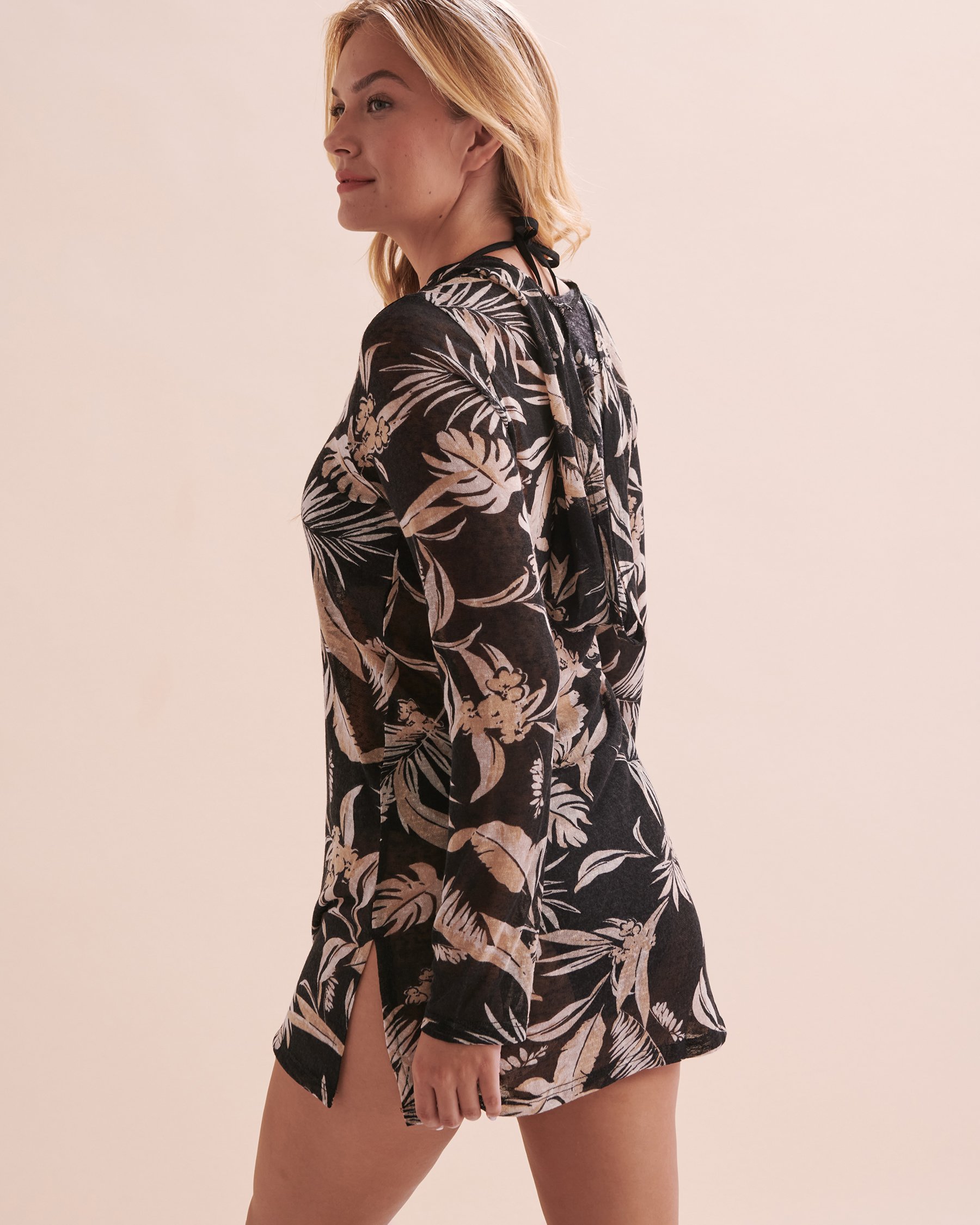 COVER ME Hacci Hooded Long Sleeve Tunic Black/Beige/Cream 25055270 - View2