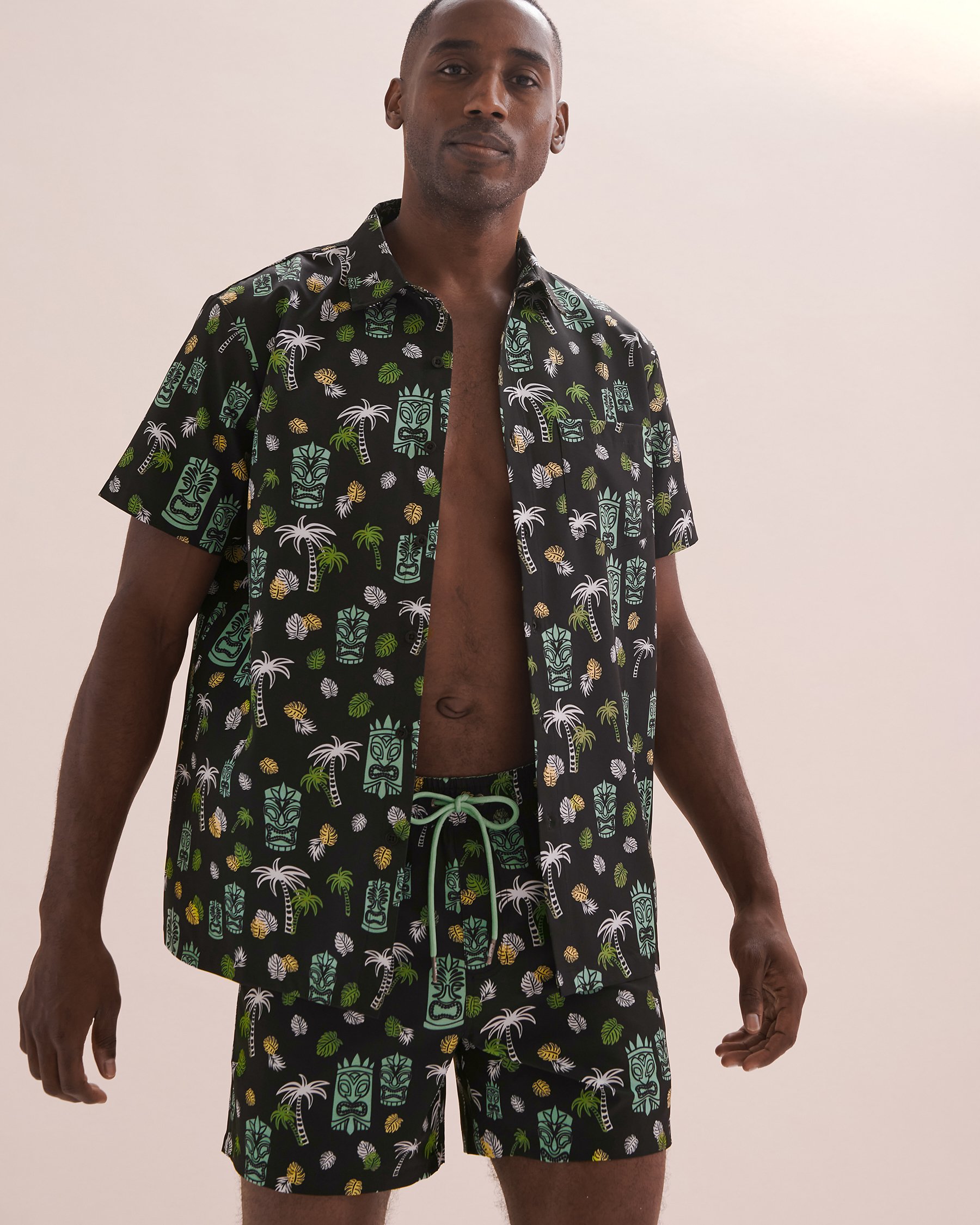 HAMABE Short Sleeve Shirt Blue Tiki Island 04100023 - View2