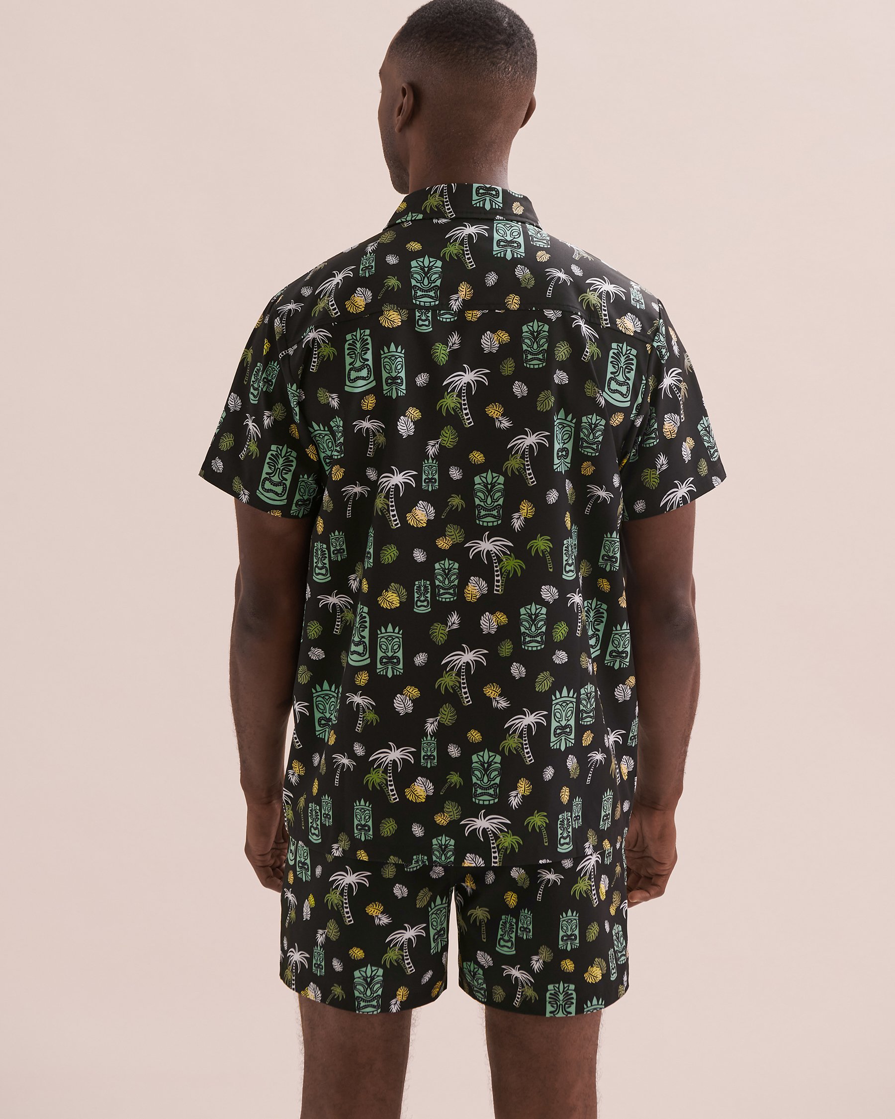 HAMABE Chemise manches courtes Île Tiki bleu 04100023 - Voir3