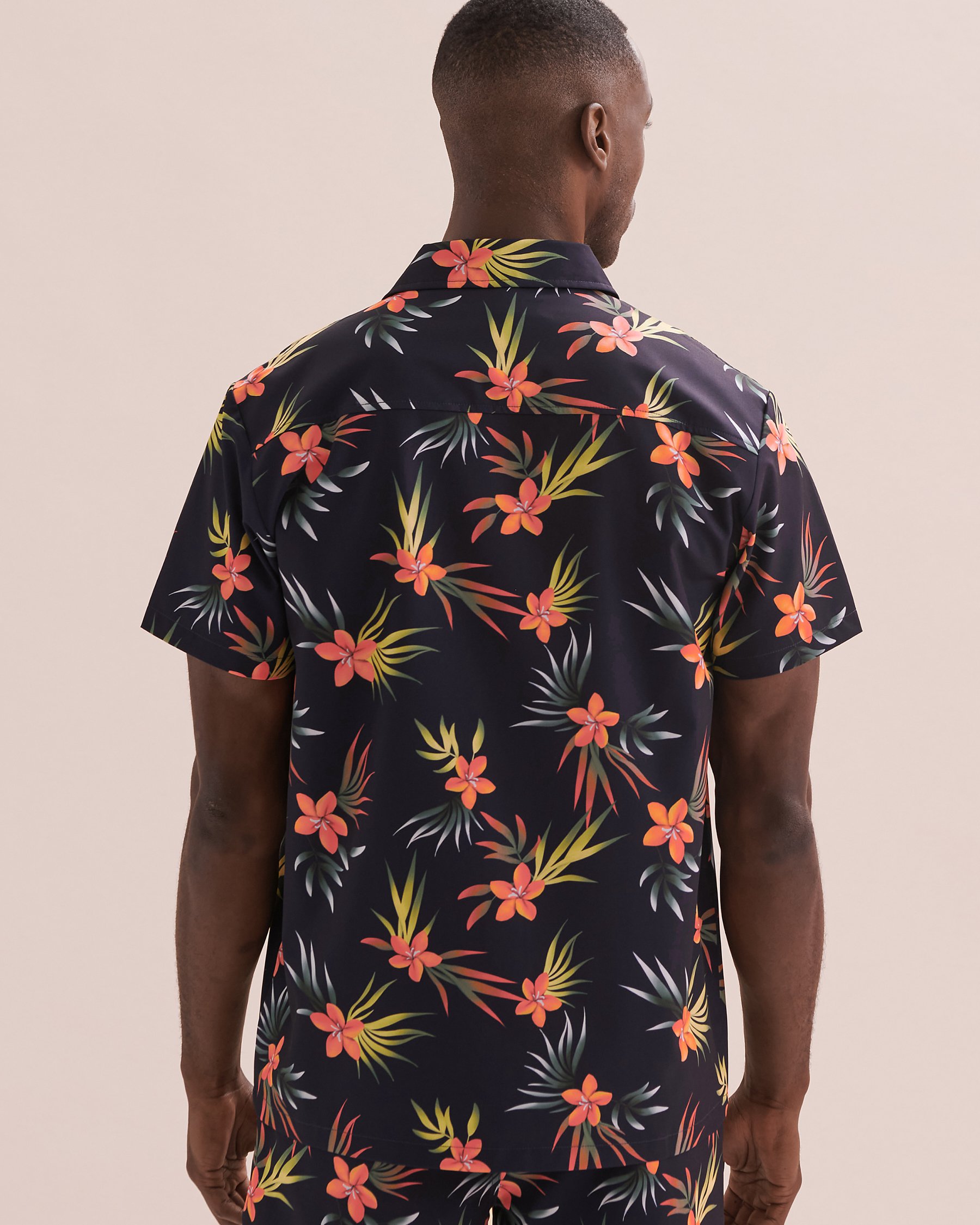 HAMABE Short Sleeve Shirt Navy/Tropics 04100023 - View2