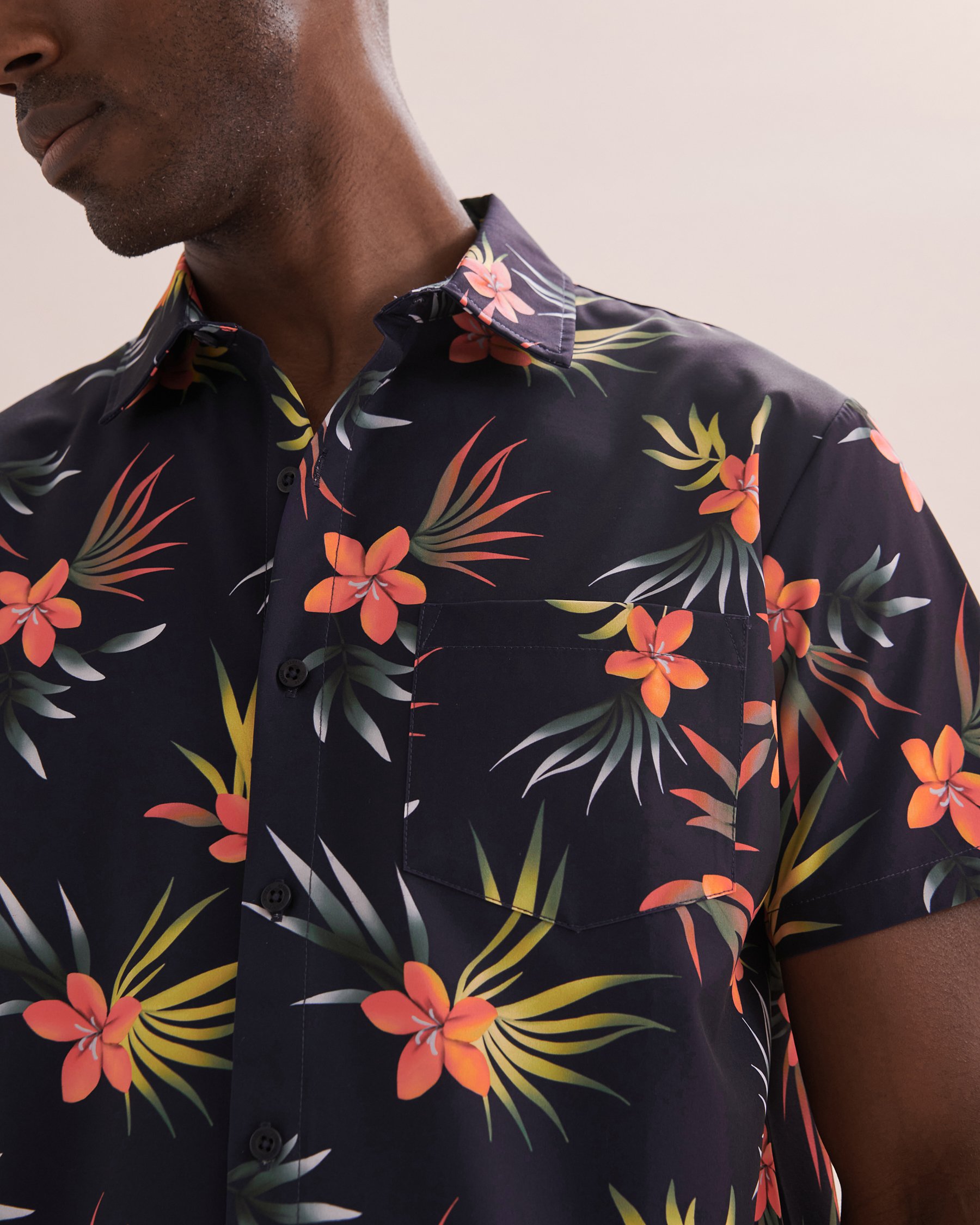 HAMABE Short Sleeve Shirt Navy/Tropics 04100023 - View3