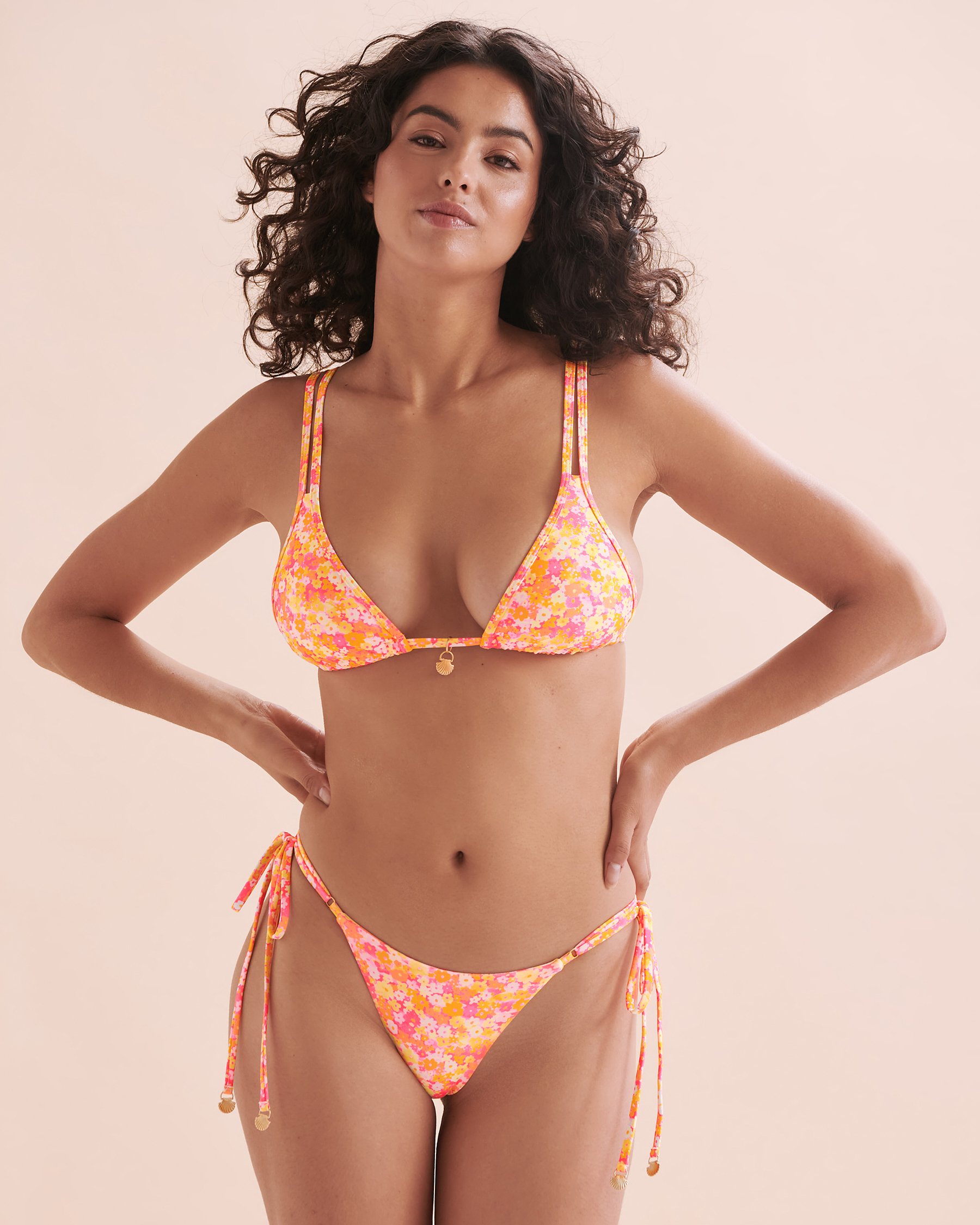 KULANI KINIS Mimosa Meadows Triangle Bikini Top Orange Mimosa Meadows TOP159MMEA - View5