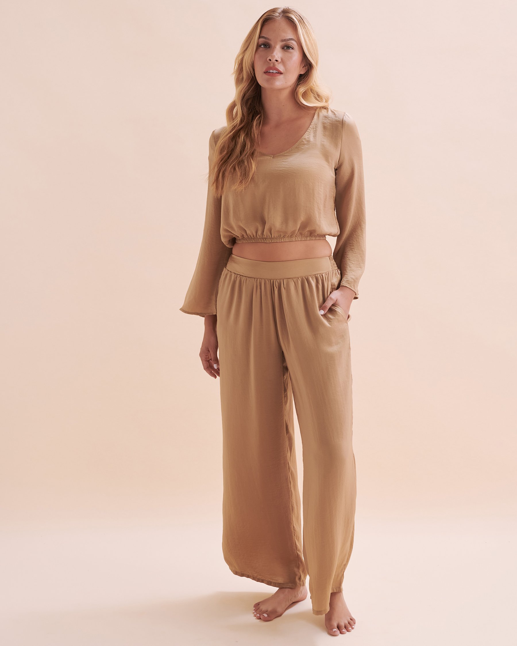 SANTEMARE Satin Crop Top Sand Beige 02100025 - View6