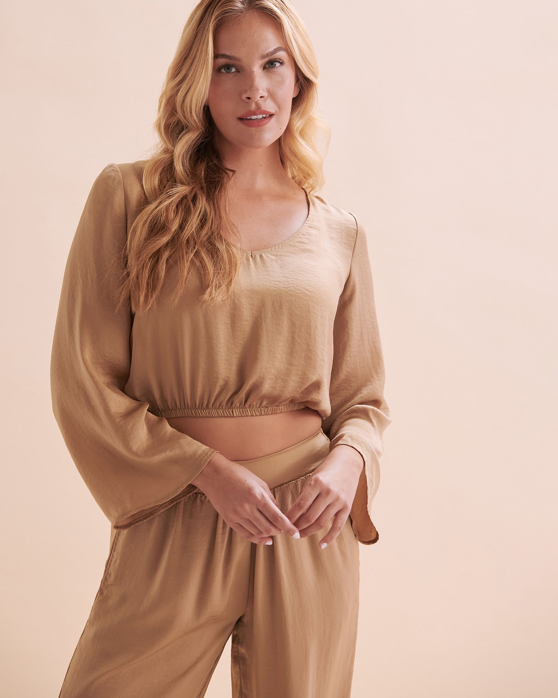 SANTEMARE Satin Crop Top Sand Beige 02100025 - View9