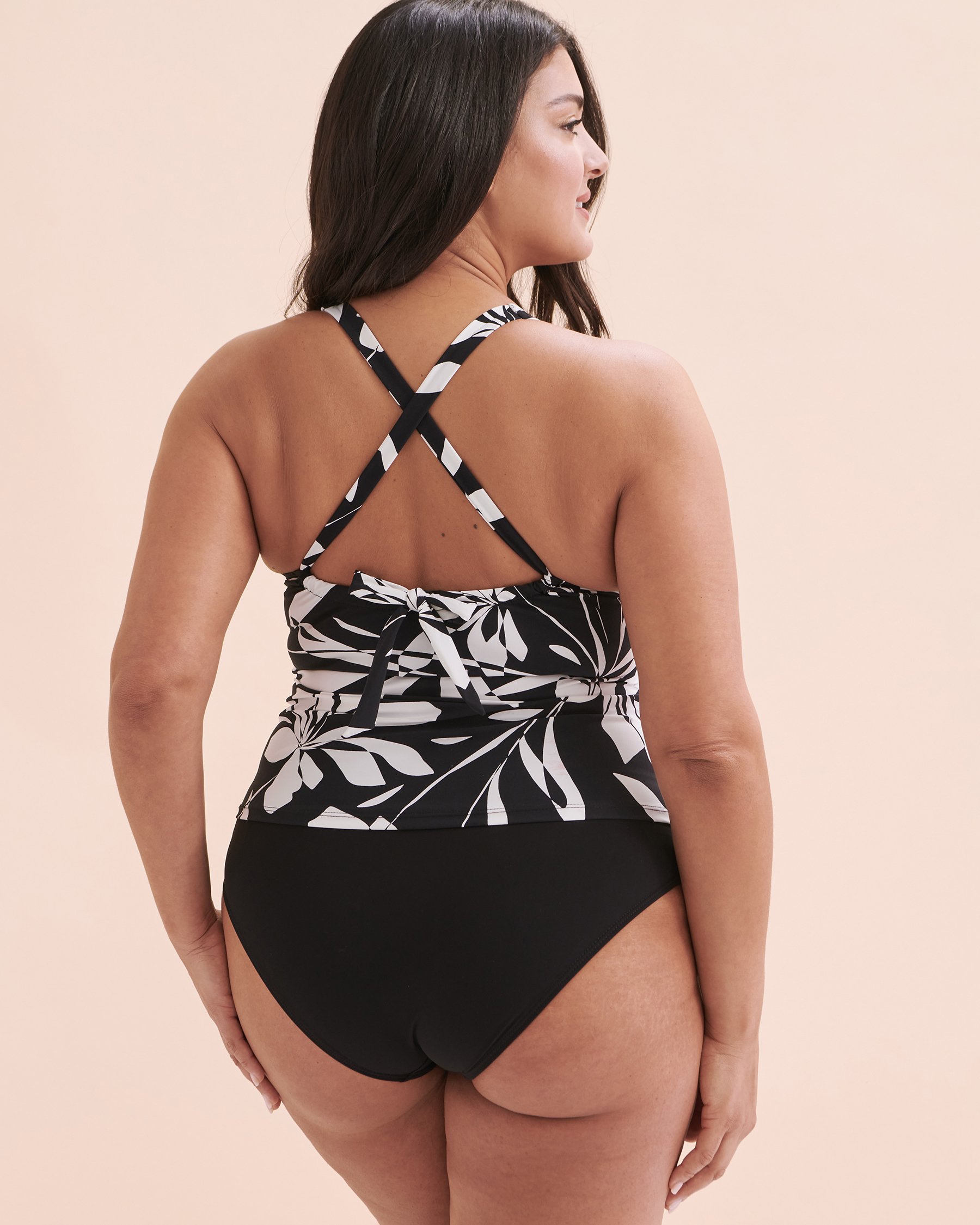 CHRISTINA Haut tankini bonnet D Graphic Art Fleurs noires et blanches 30GA5084D - View2