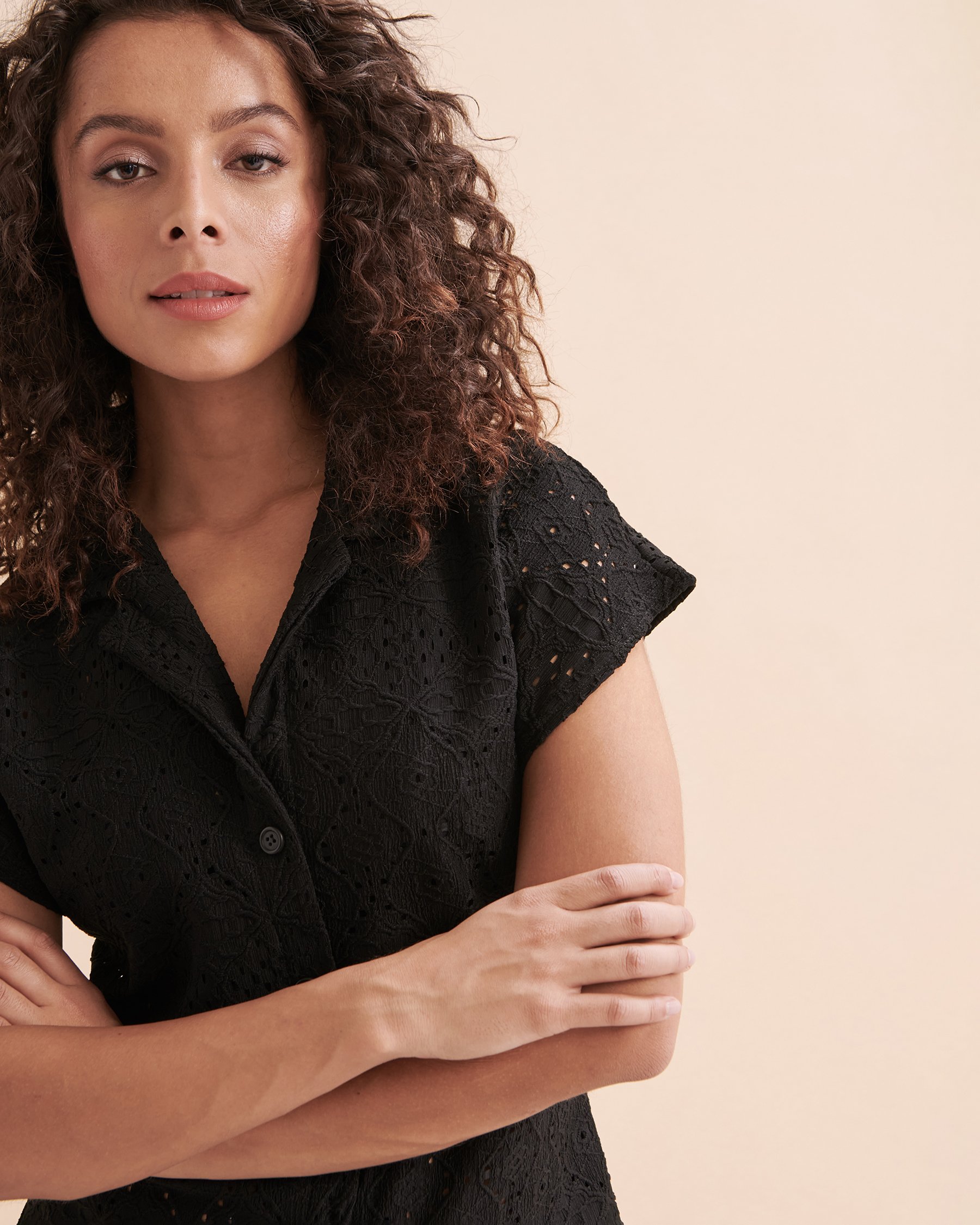 COVER ME Boho Eyelet Santorini Short Sleeve Shirt Black 24056148 - View3