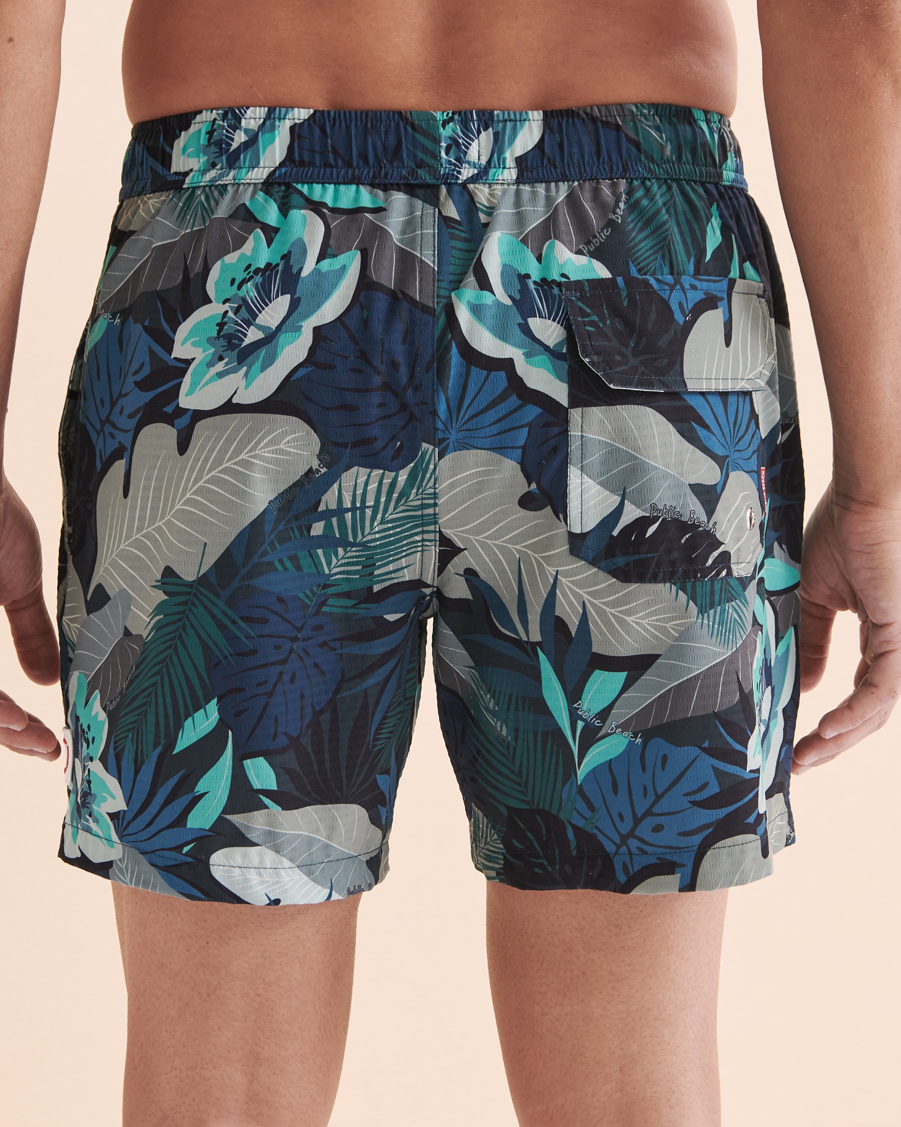 PUBLIC BEACH Volley Swimsuit Dark Blue Leaves PB6639BIK - View3