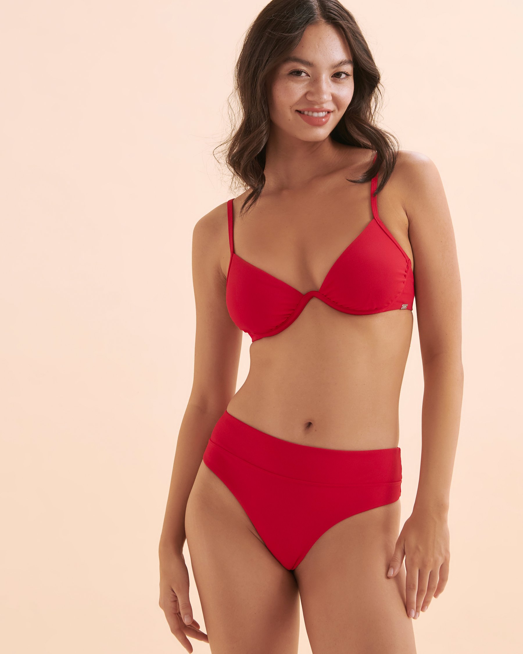 TROPIK Bas de bikini brésilien taille haute rouge éclatant Rouge éclatant 01300304 - Voir8