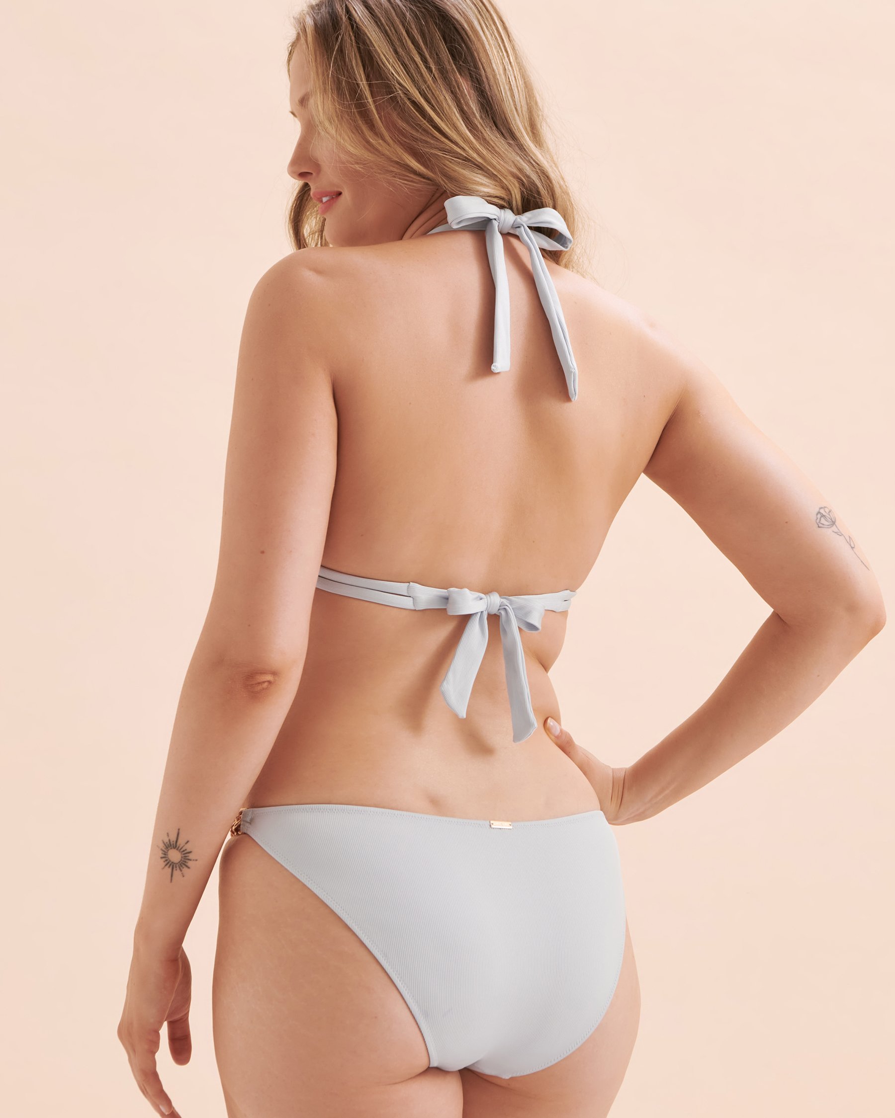 SANTEMARE Haut de bikini triangle à anneaux dorés Bleu ciel 01100277 - Voir4