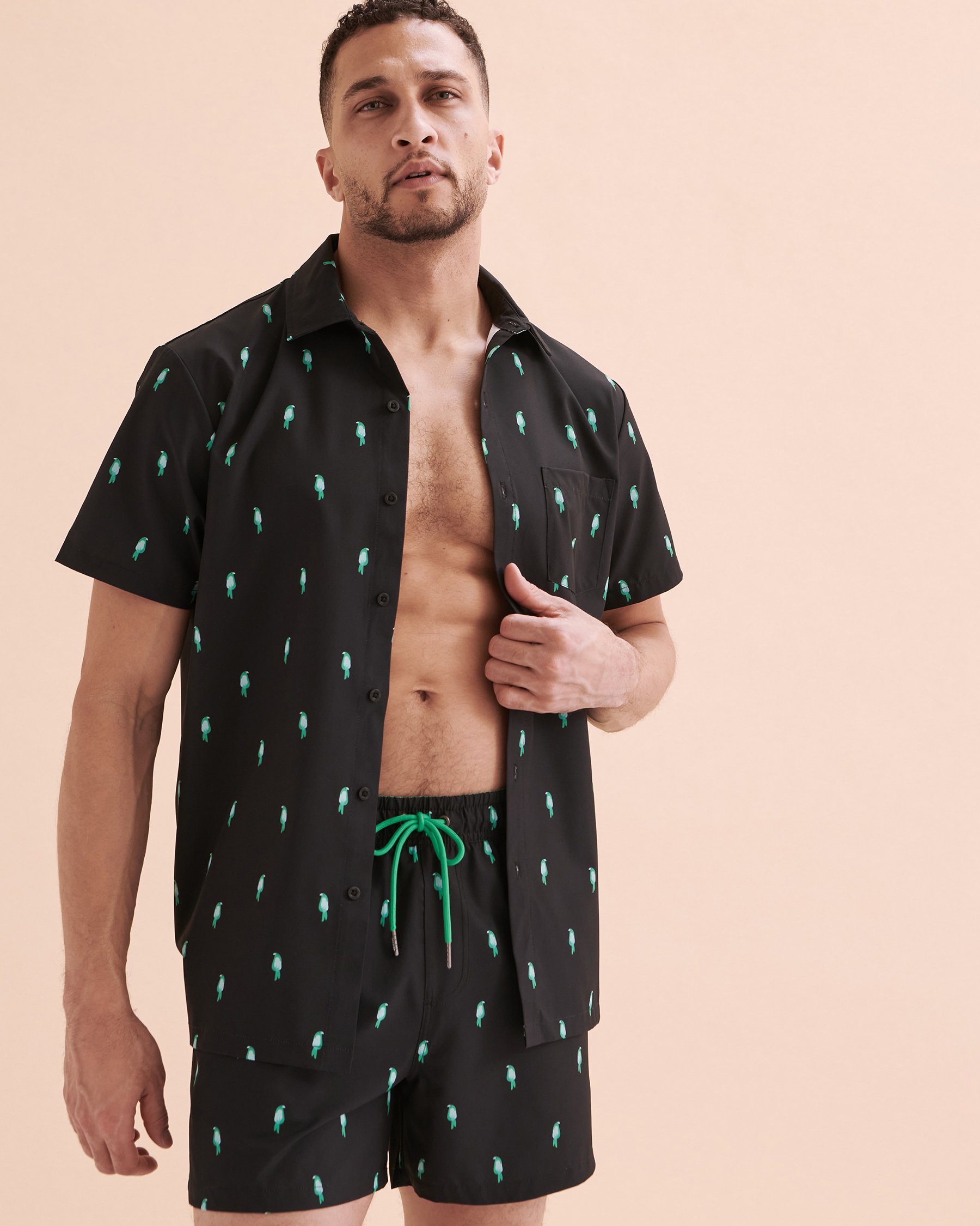 HAMABE Short Sleeve Shirt Green Parrots 04100019 - View2