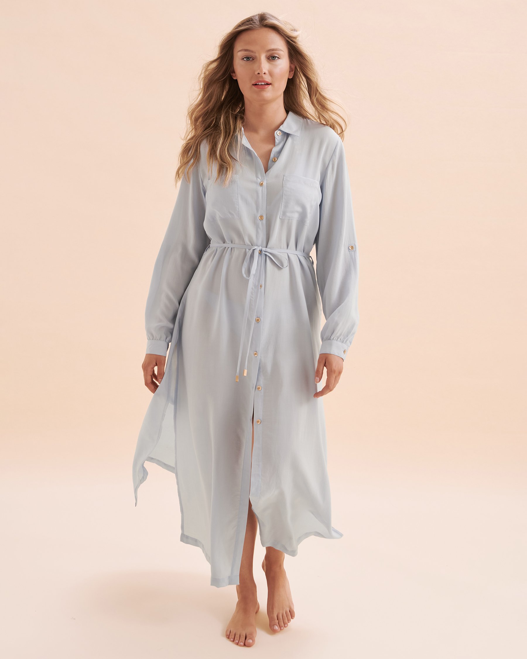 SANTEMARE Robe chemise longue Bleu ciel 02300115 - Voir5