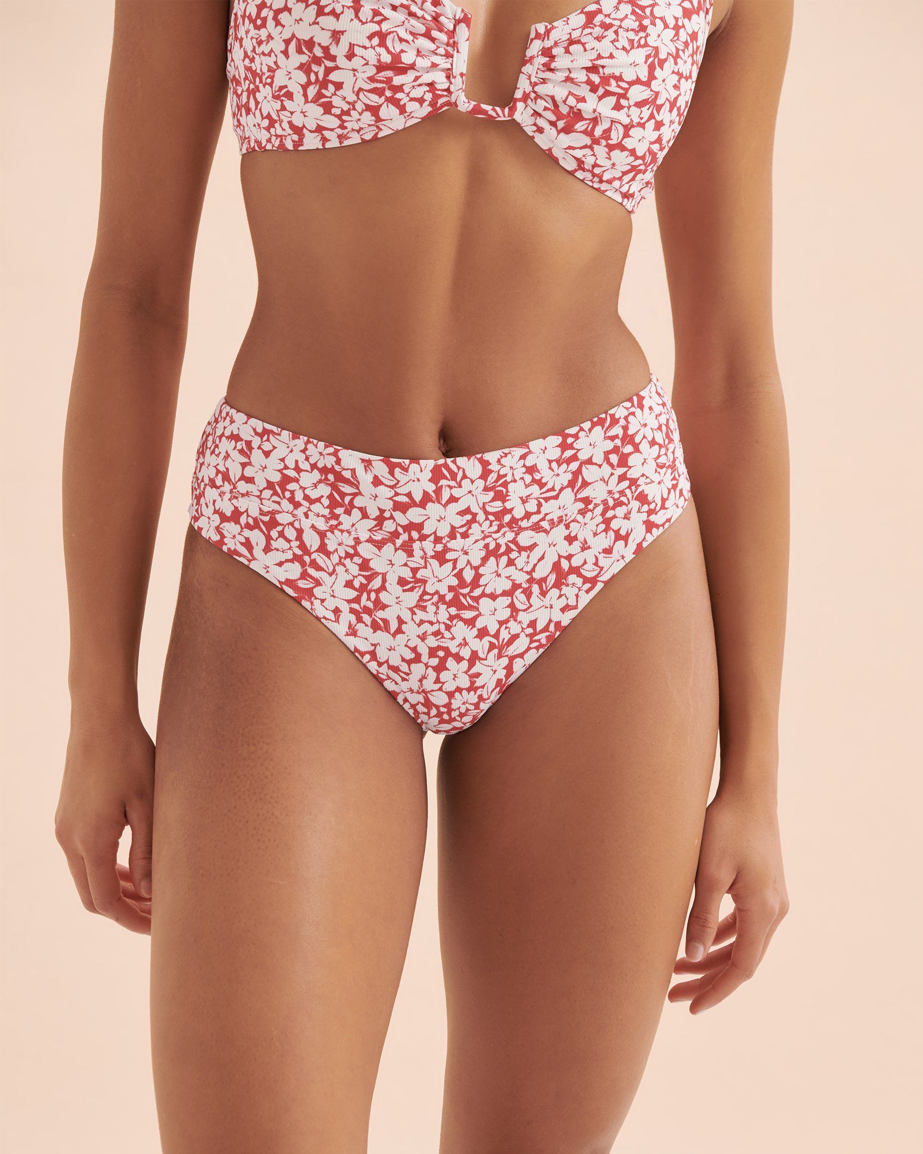 TROPIK Bas de bikini brésilien taille haute fleurs rouges Fleurs rouges 01300304 - Voir1