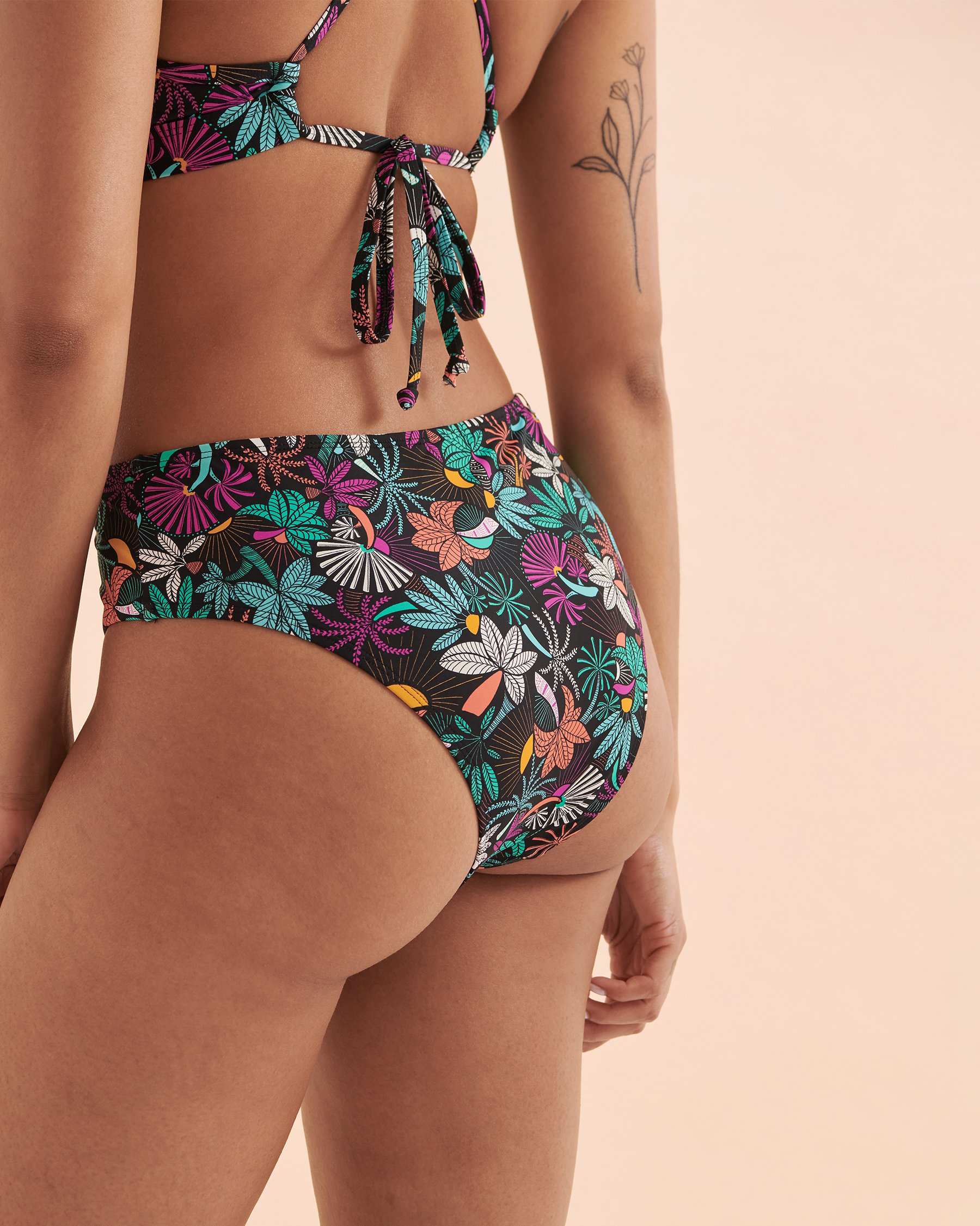EIDON Sand & Sea High Waist Cheeky Bikini Bottom Black Tropical 35254153 - View3