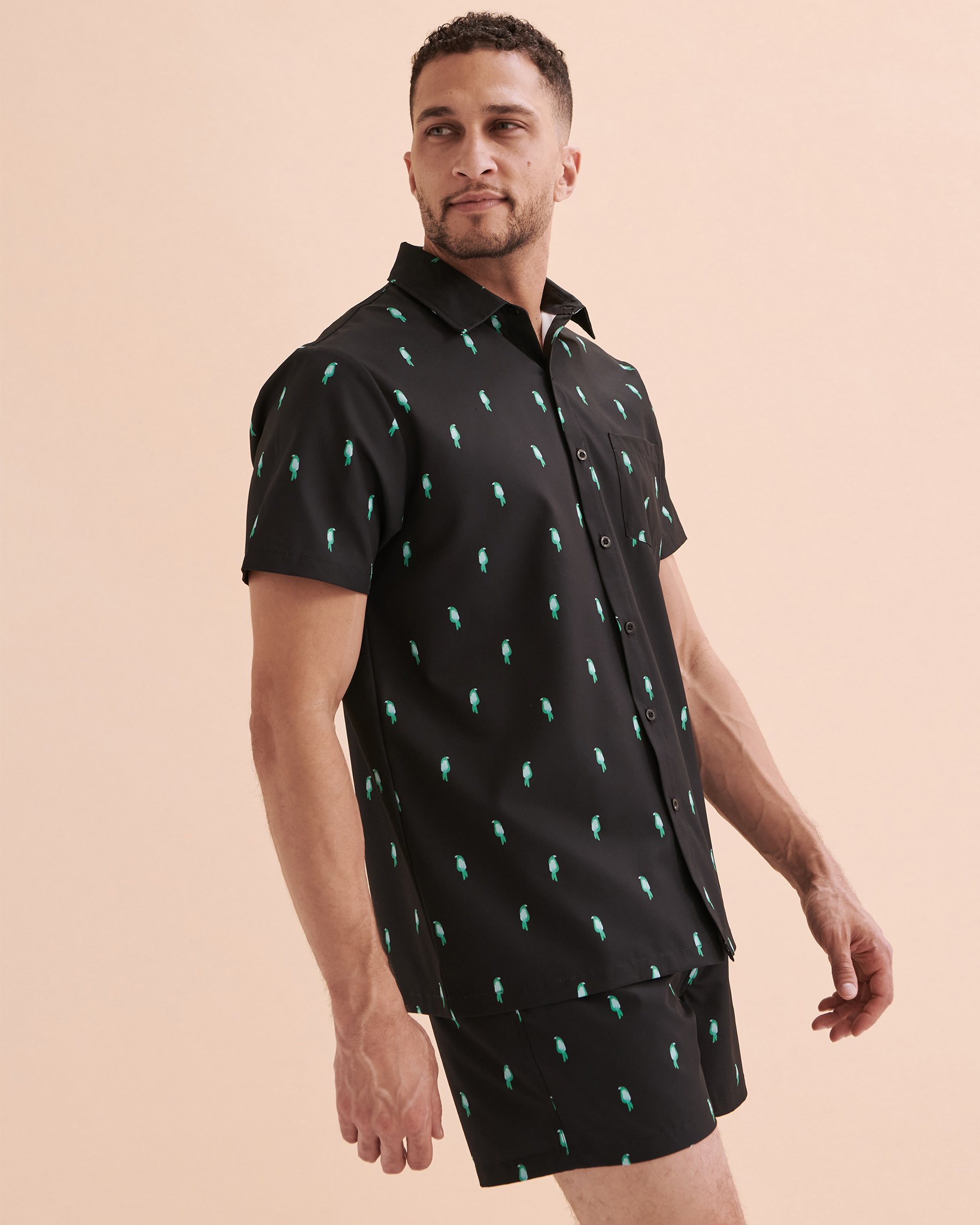 HAMABE Short Sleeve Shirt Green Parrots 04100019 - View3