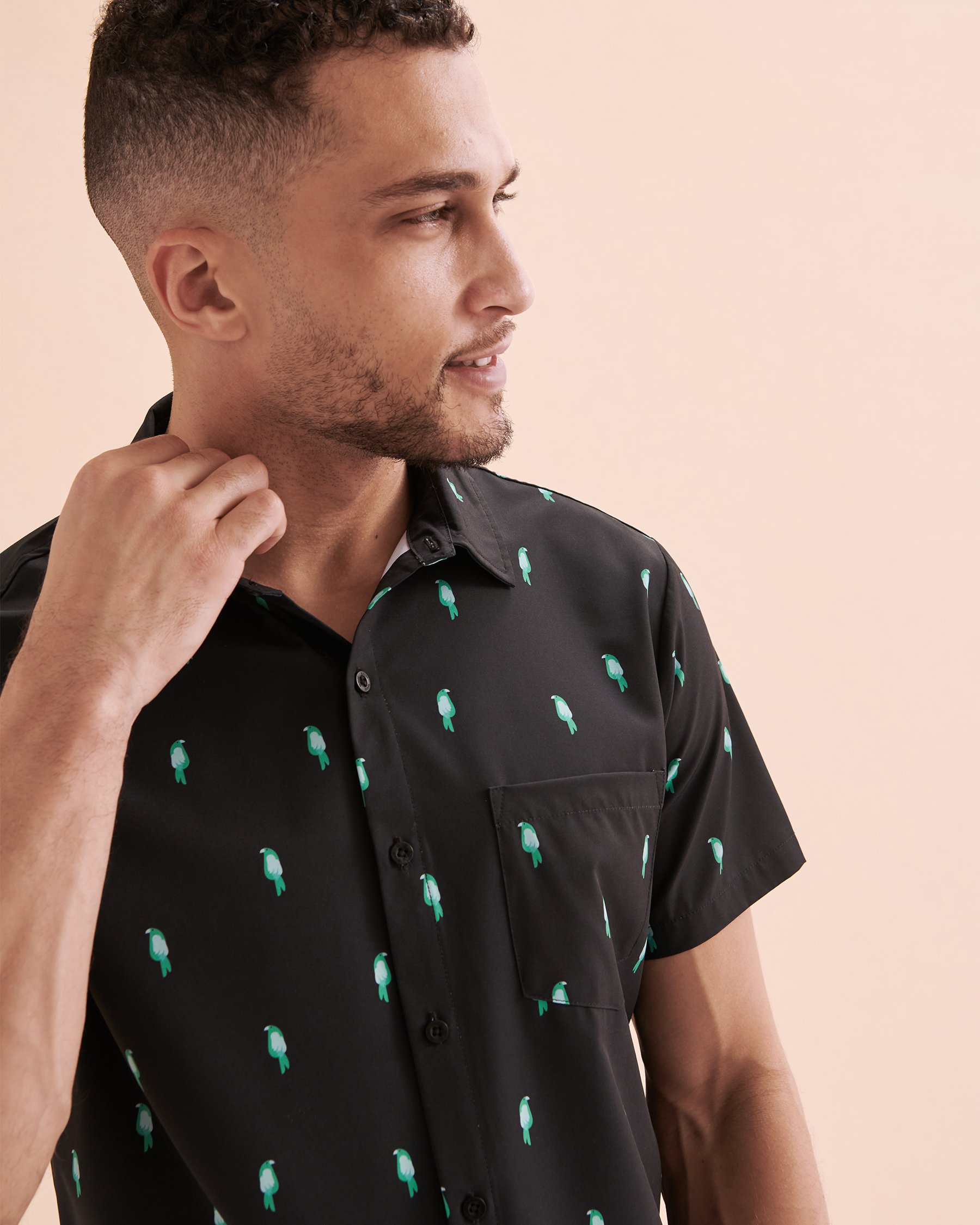 HAMABE Short Sleeve Shirt Green Parrots 04100019 - View5