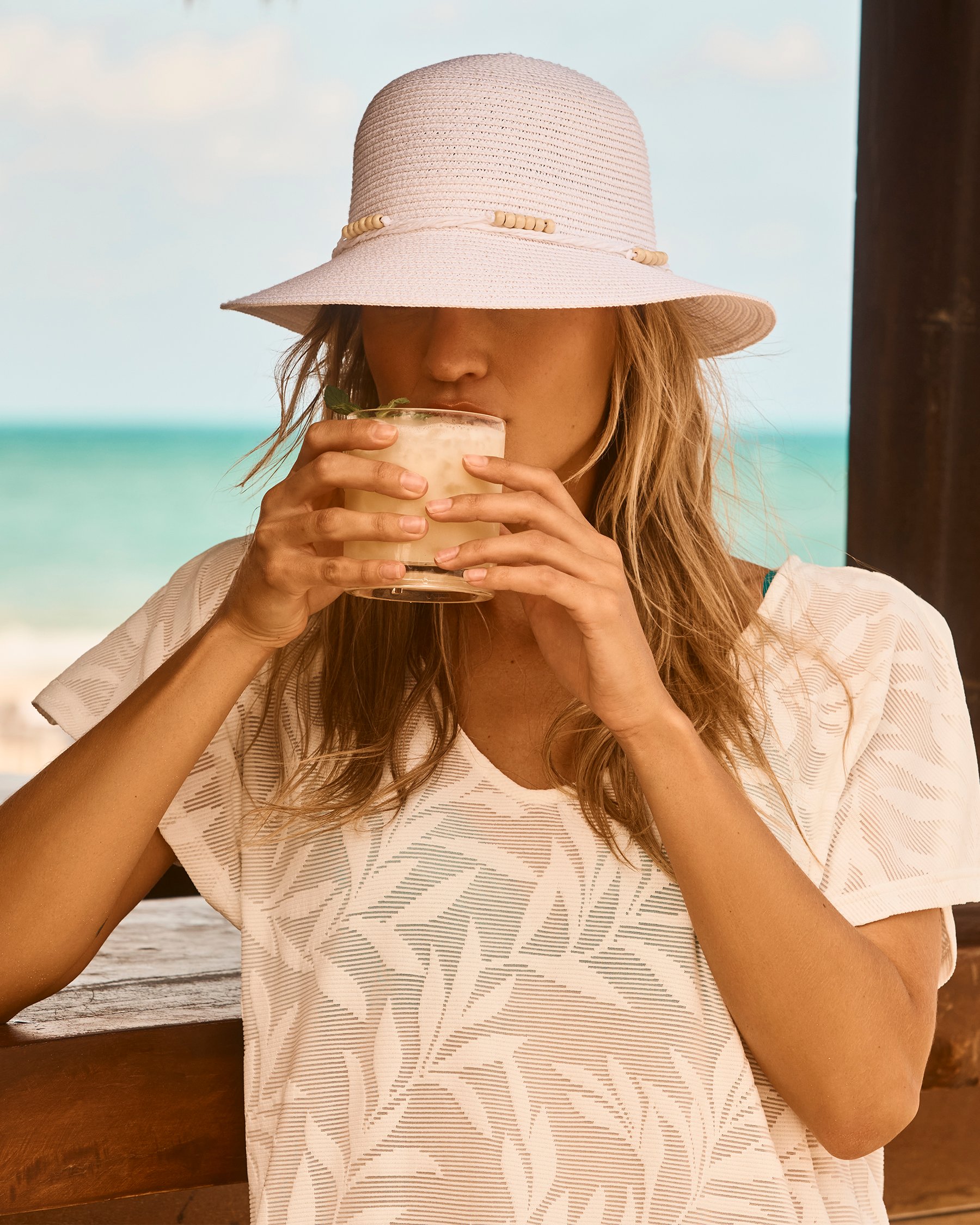 TURQUOISE COUTURE Leaf Print Short Sleeve Tunic Beige 02300118 - View4