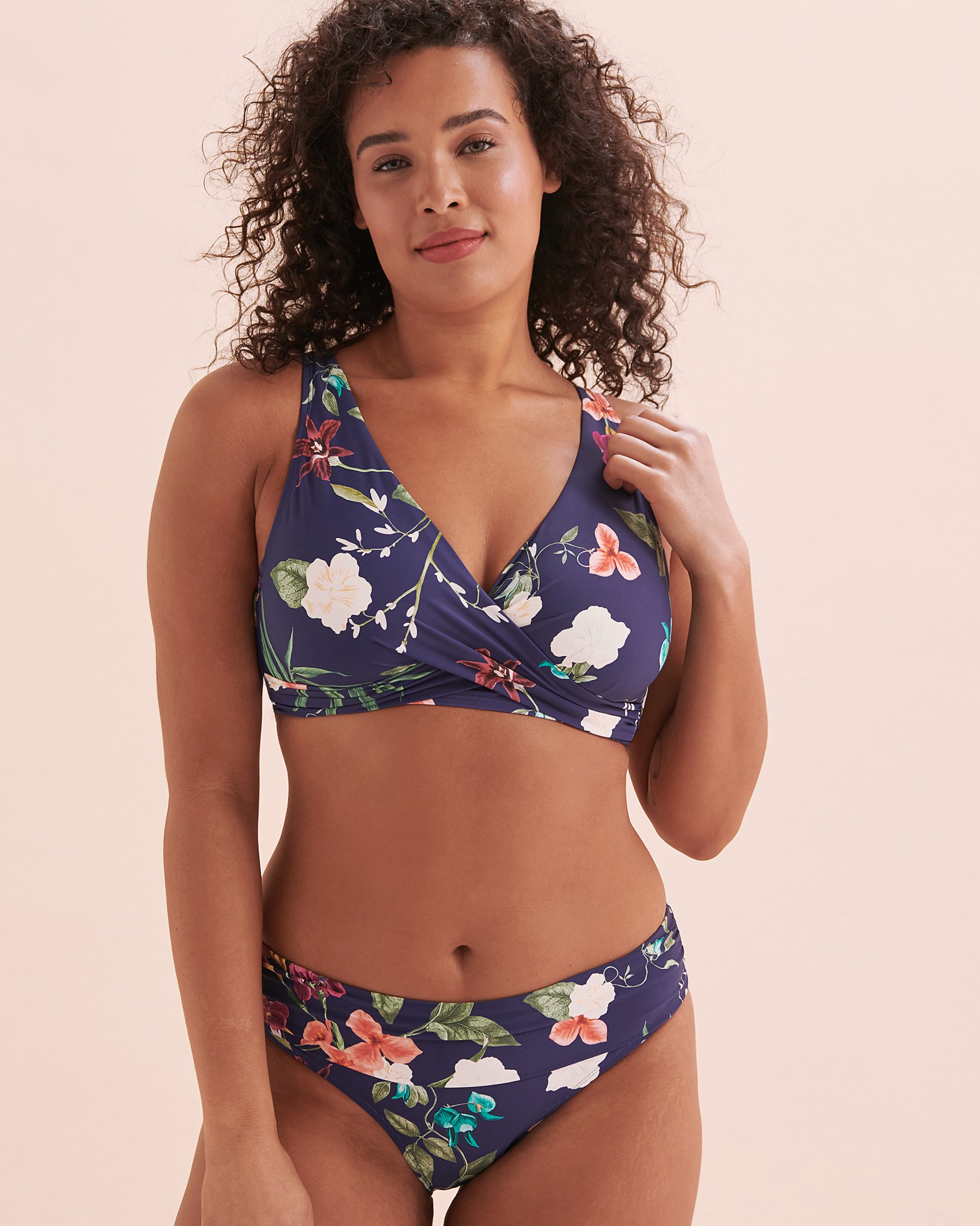 JANTZEN Floral Fantasy Vera Plunge Bikini Top Dark Blue Floral JZ24260B - View5
