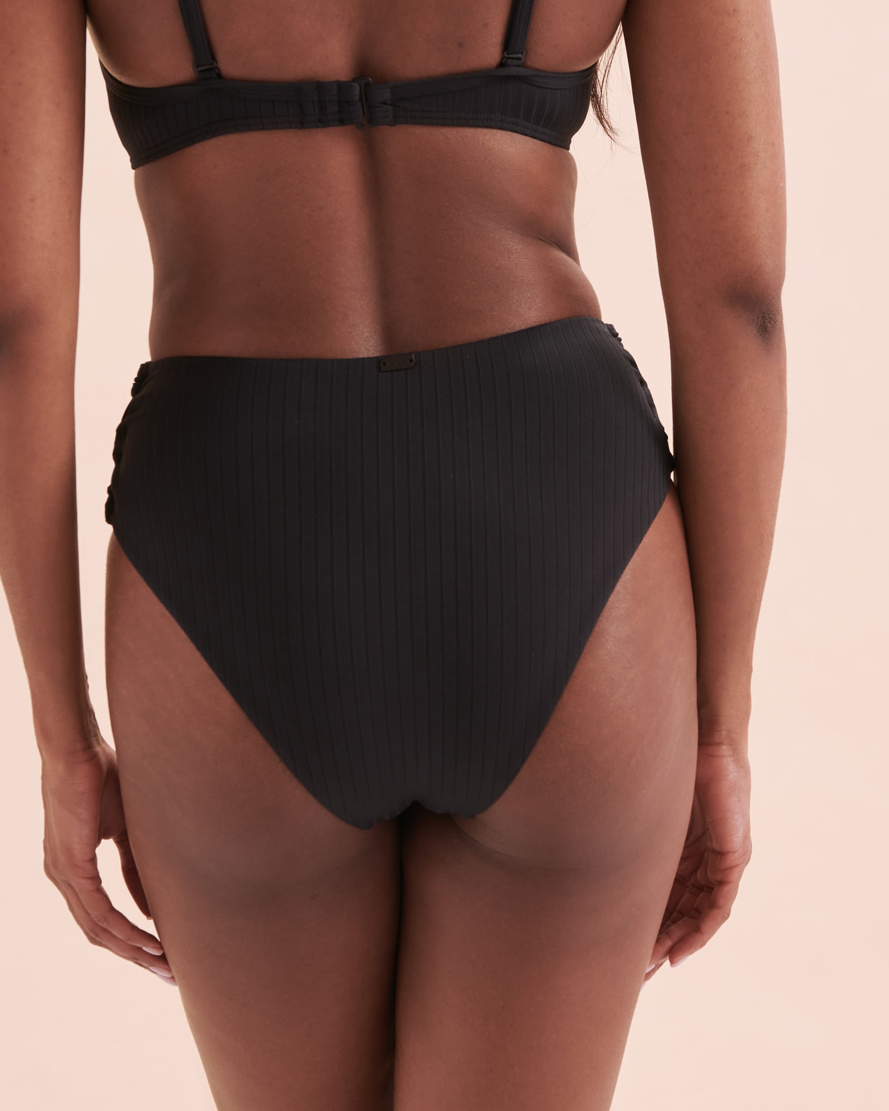 TROPIK Sunset Ribbed High Waist Brazilian Bikini Bottom Black 01300317 - View2