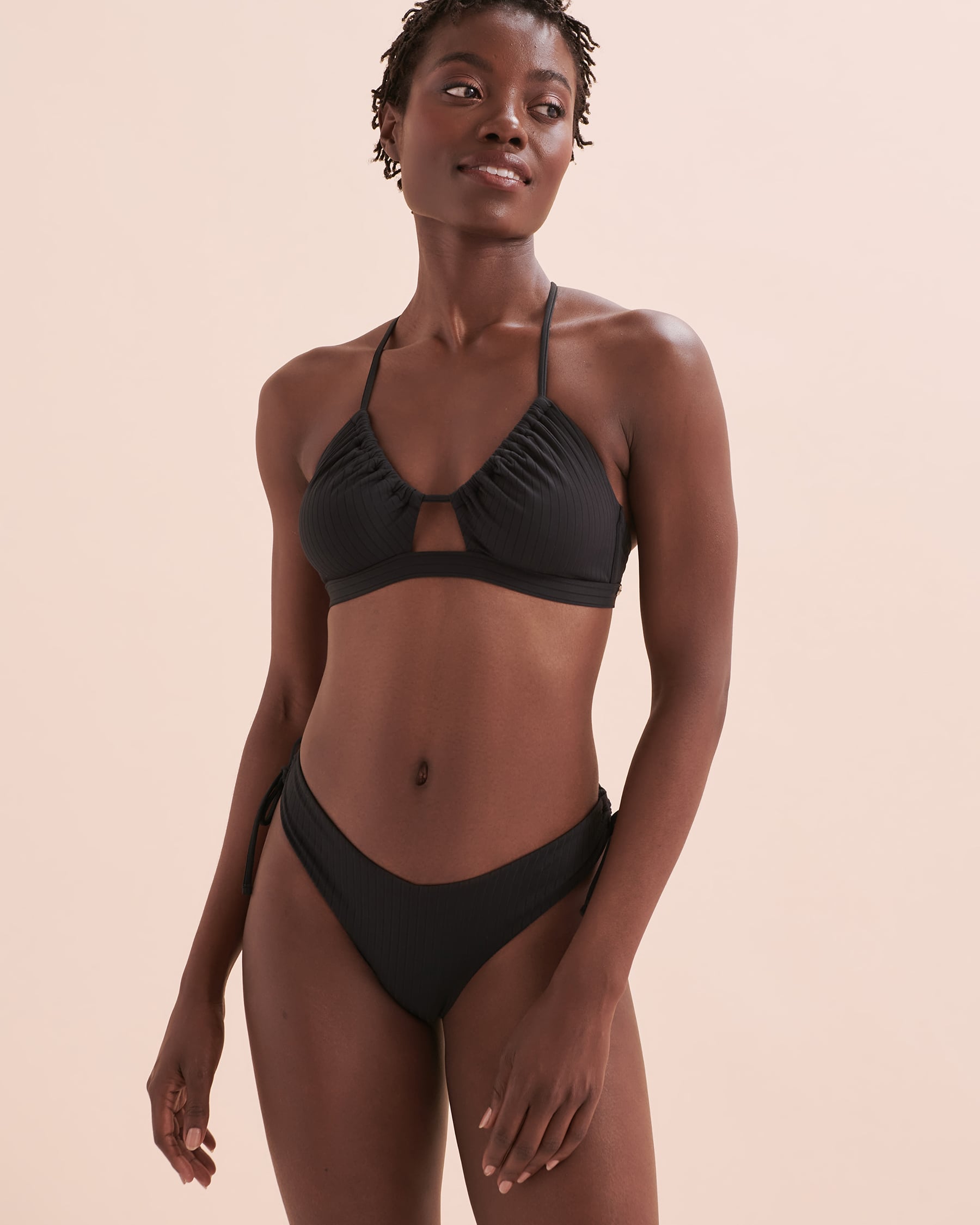 TROPIK Sunset Ribbed Thong Bikini Bottom Black 01300318 - View6