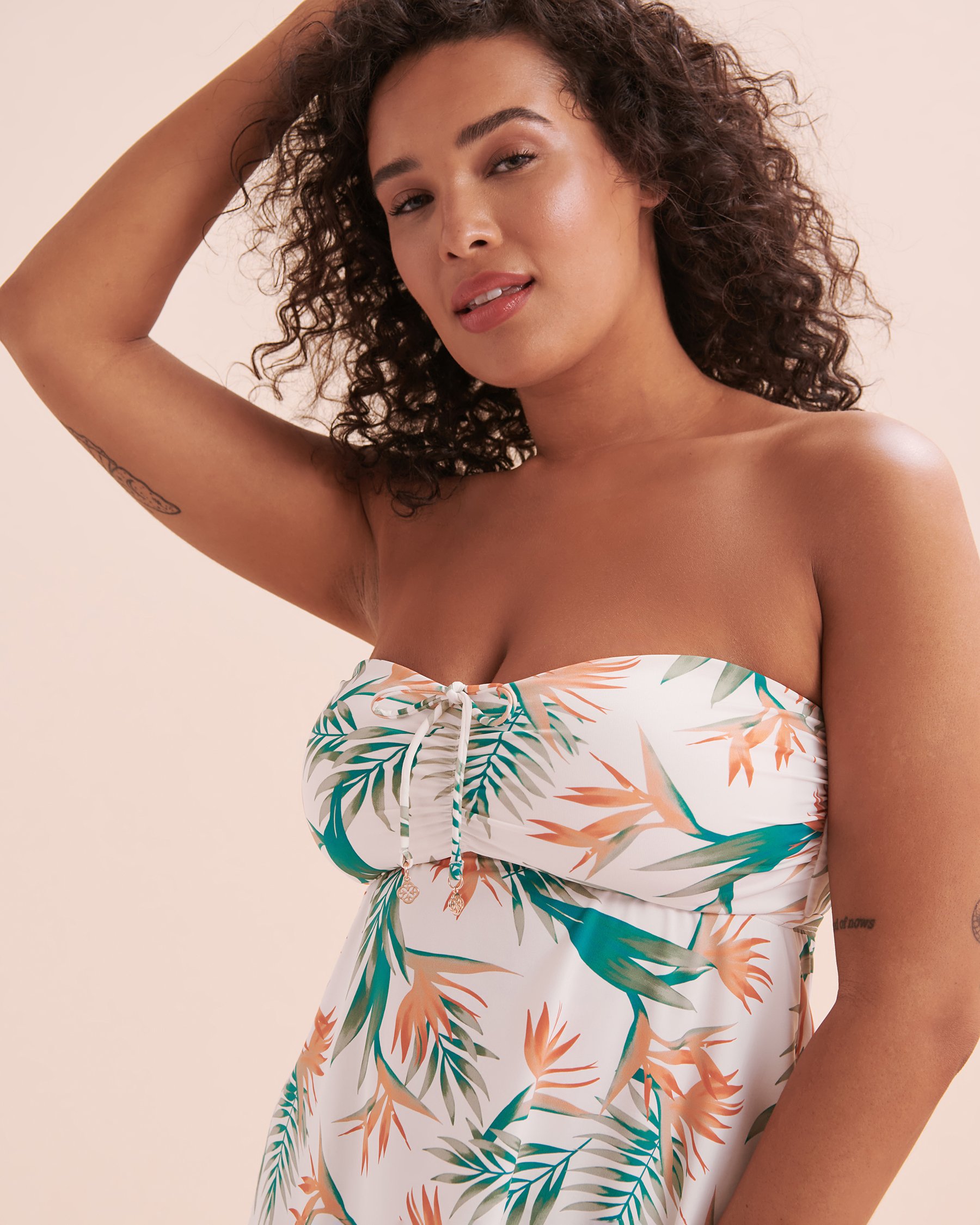 TURQUOISE COUTURE Tropical Paradise D Cup Pointed Hem Bandeau Tankini Top Tropical Print 01200074 - View11