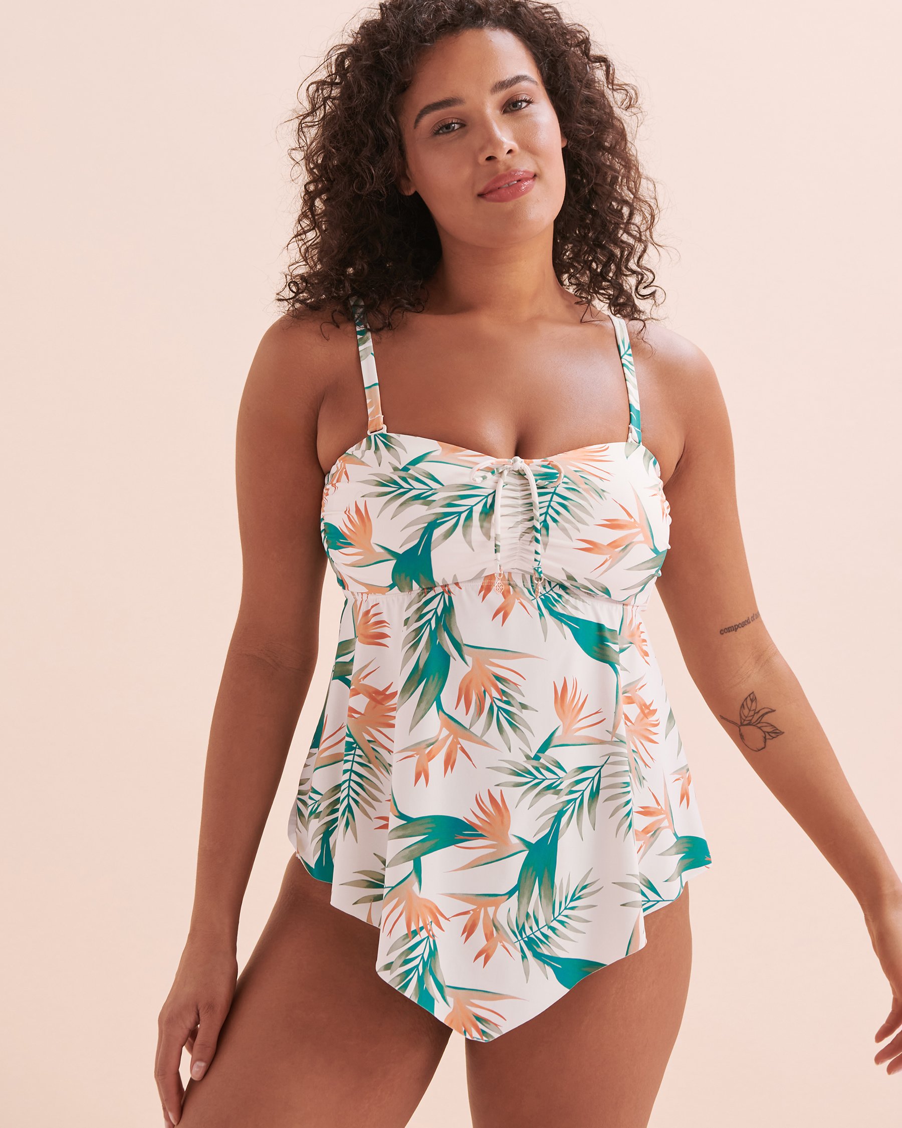 TURQUOISE COUTURE Tropical Paradise D Cup Pointed Hem Bandeau Tankini Top Tropical Print 01200074 - View6