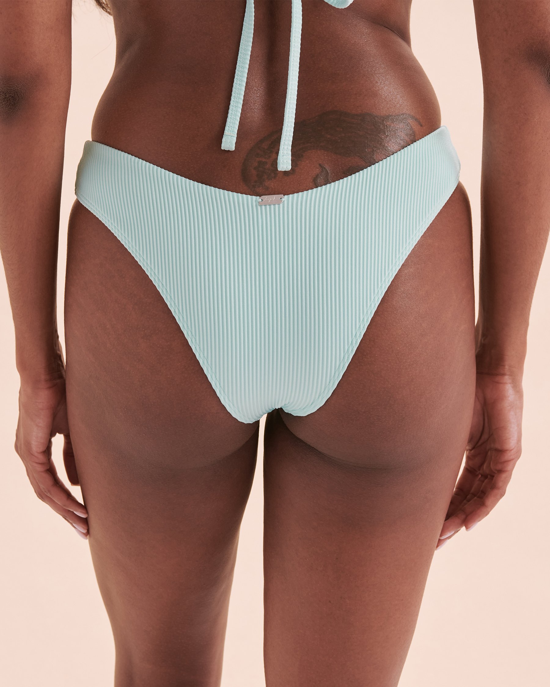 TROPIK Bas de bikini tanga coupe en V côtelé Turquoise clair 01300323 - Voir4