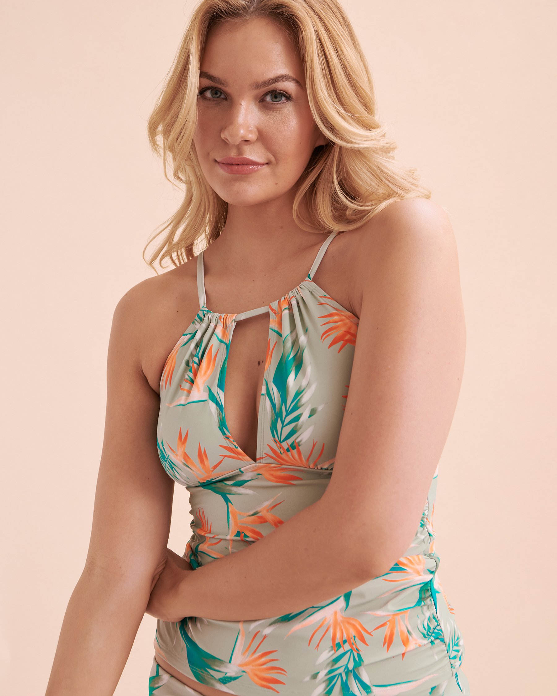 TURQUOISE COUTURE Haut tankini encolure haute Sage Paradise Imprimé sauge tropicale 01100290 - Voir4