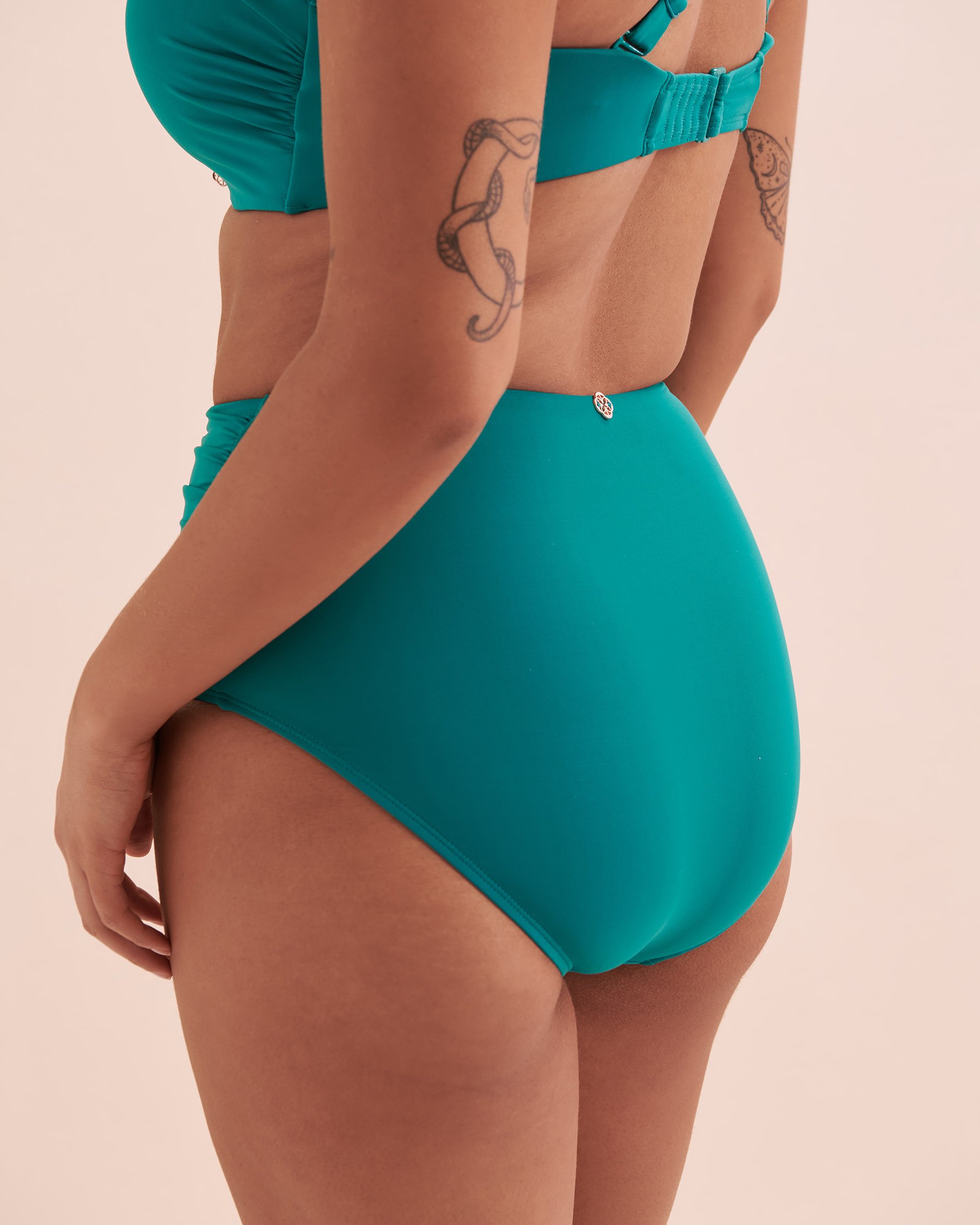 TURQUOISE COUTURE Bas de bikini taille haute plissée Blue Paradise Bleu aqua foncé 01300321 - View3