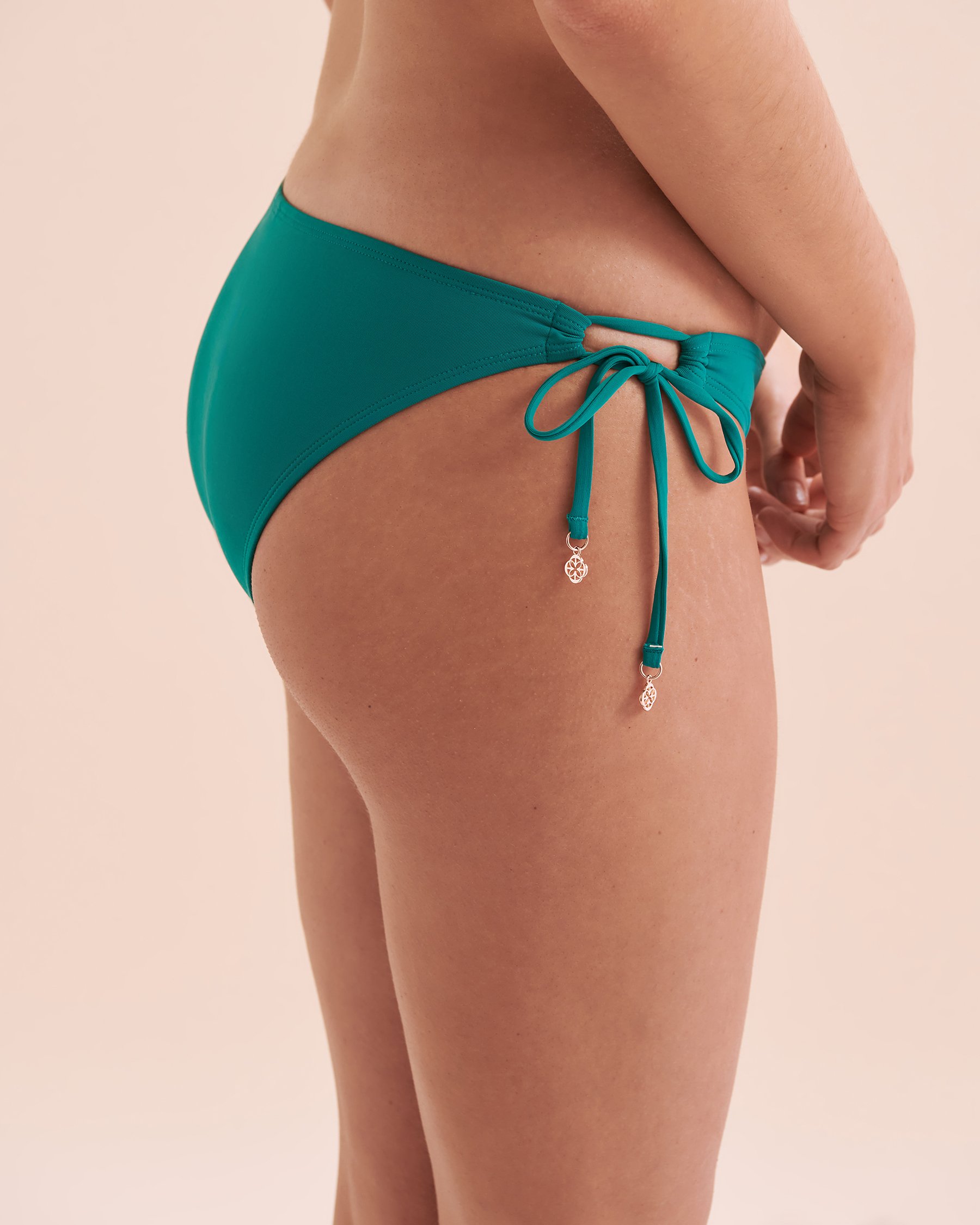 TURQUOISE COUTURE Blue Paradise Side Tie Brazilian Bikini Bottom Dark Aqua Blue 01300322 - View6