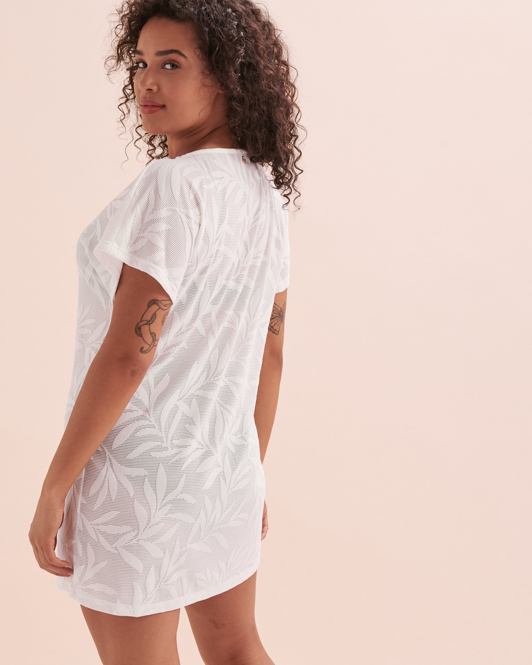 TURQUOISE COUTURE Leaf Print Short Sleeve Tunic Beige 02300118 - View7