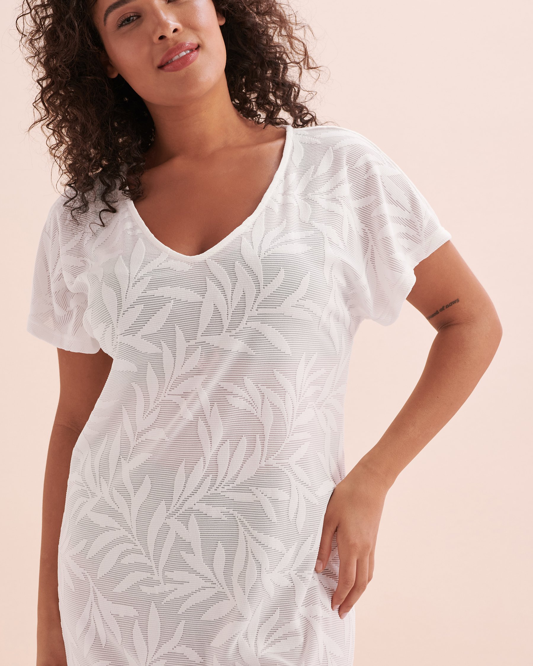 TURQUOISE COUTURE Leaf Print Short Sleeve Tunic Beige 02300118 - View9