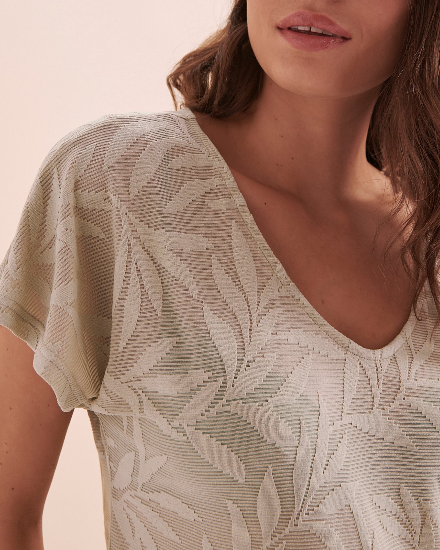 TURQUOISE COUTURE Leaf Print Short Sleeve Tunic Sage 02300118 - View3