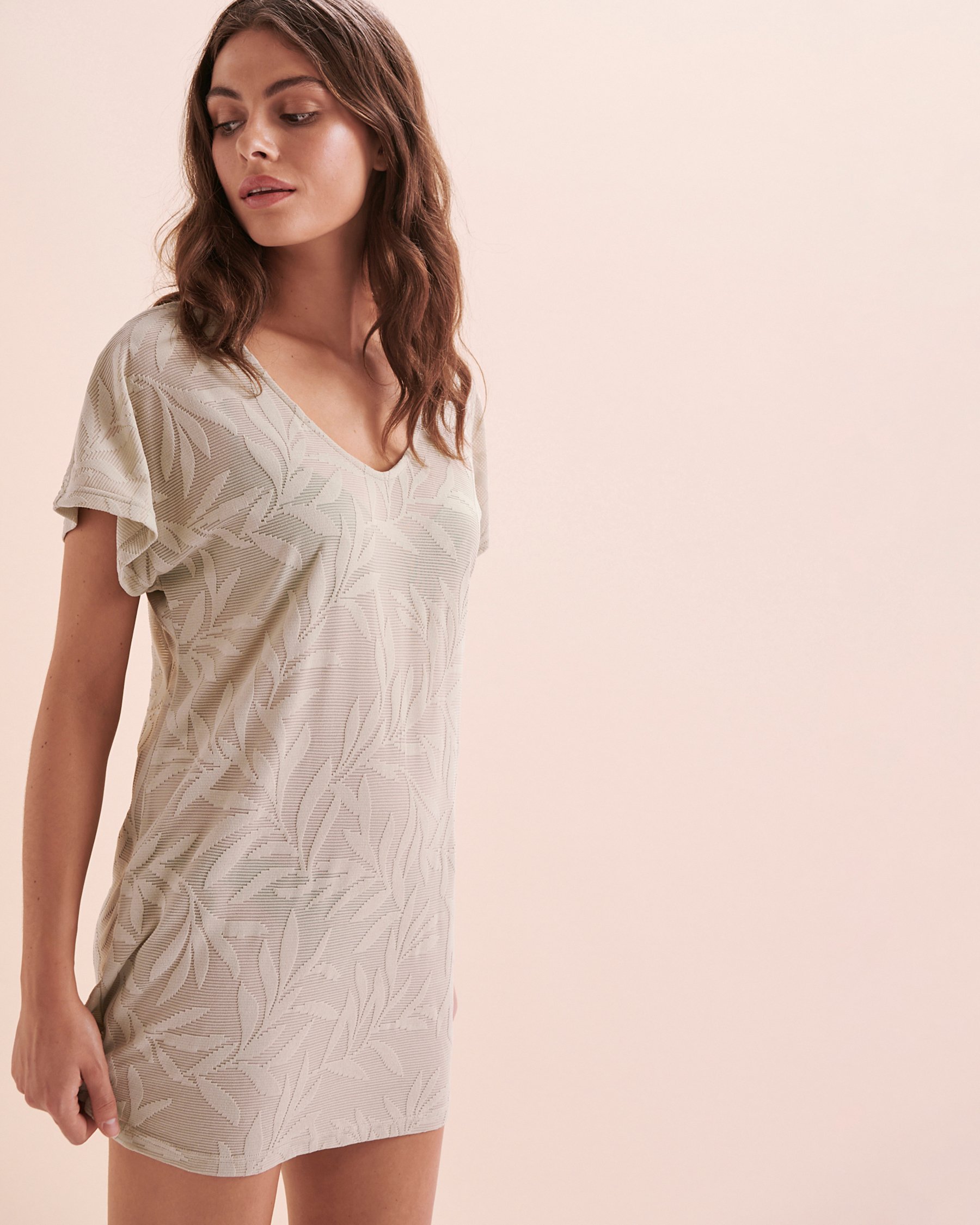 TURQUOISE COUTURE Leaf Print Short Sleeve Tunic Sage 02300118 - View4