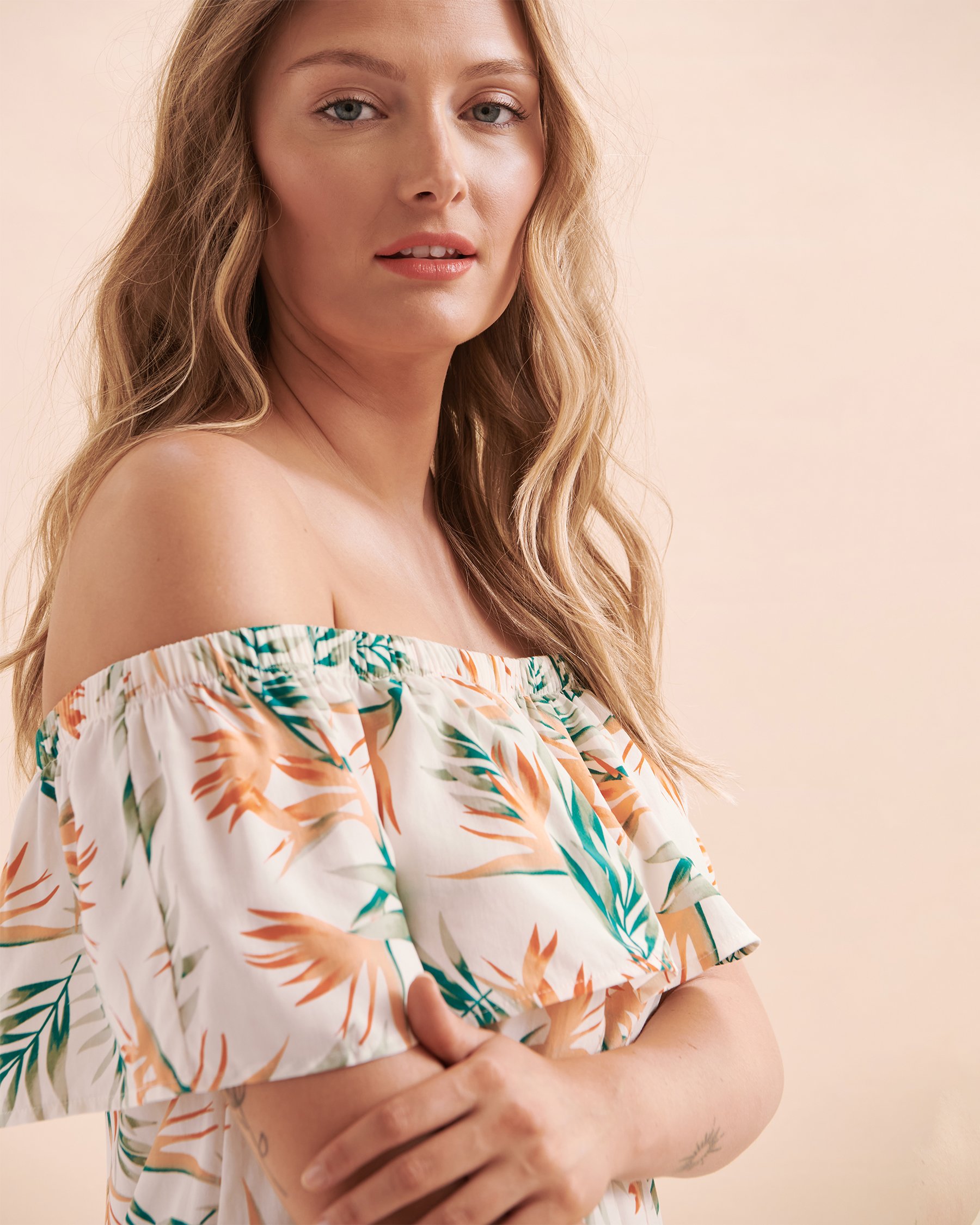 TURQUOISE COUTURE Tropical Off the Shoulder Short Dress Tropical Print 02300120 - View3