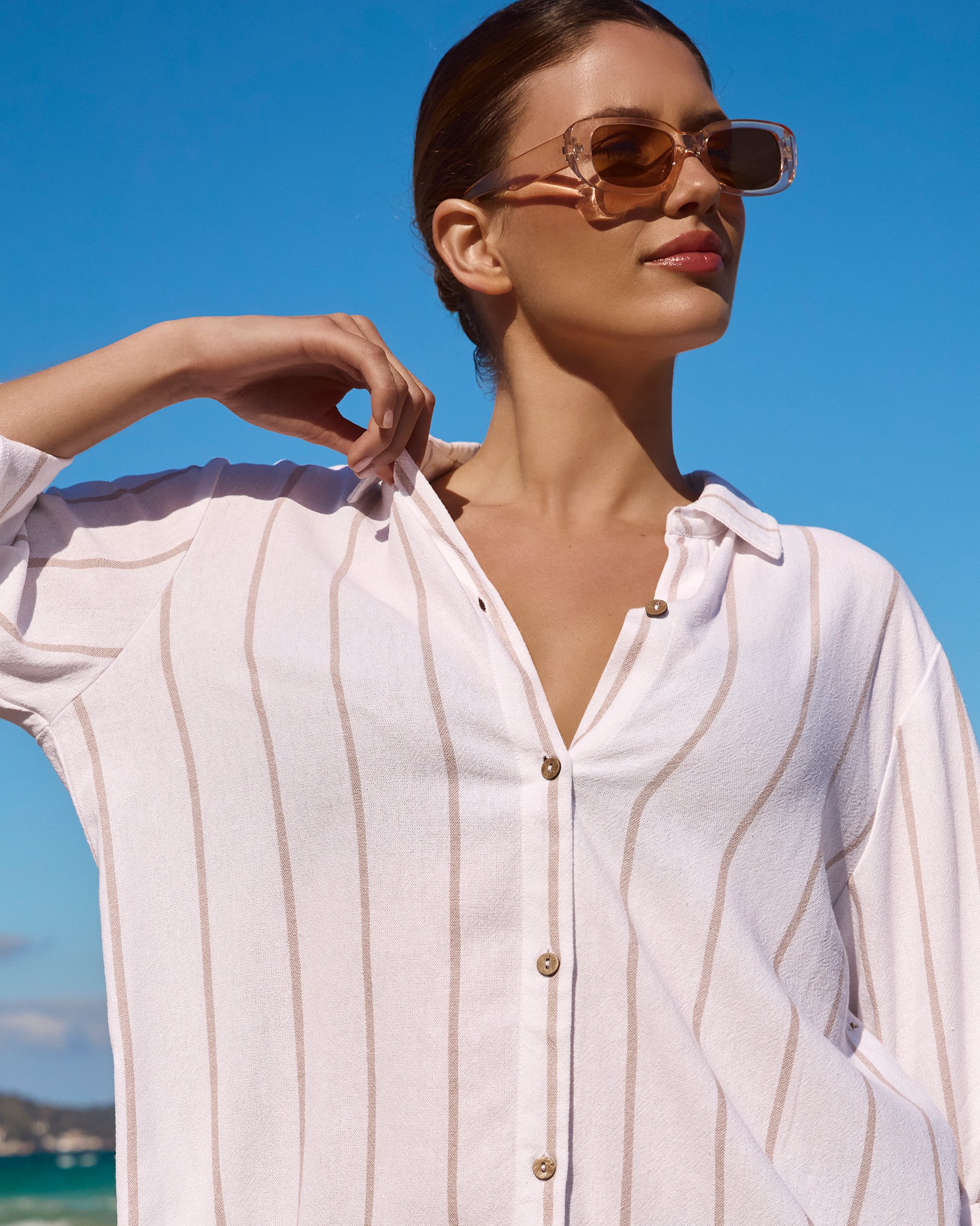 OFF THE BEACH Chemise longue rayée Rayures sable beige 02100029 - Voir4