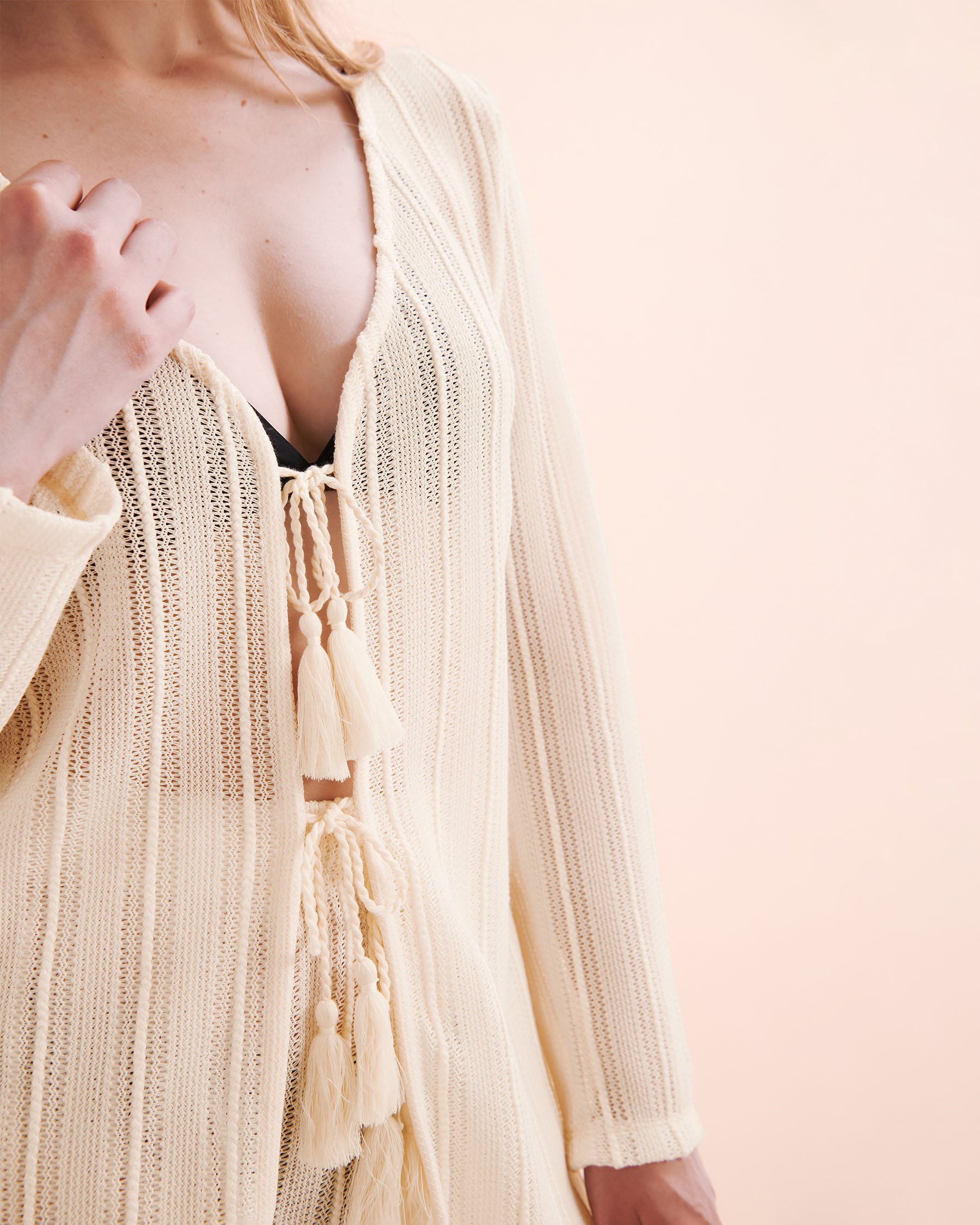 OFF THE BEACH Haut manches longues en crochet Blanc 02100038 - Voir3