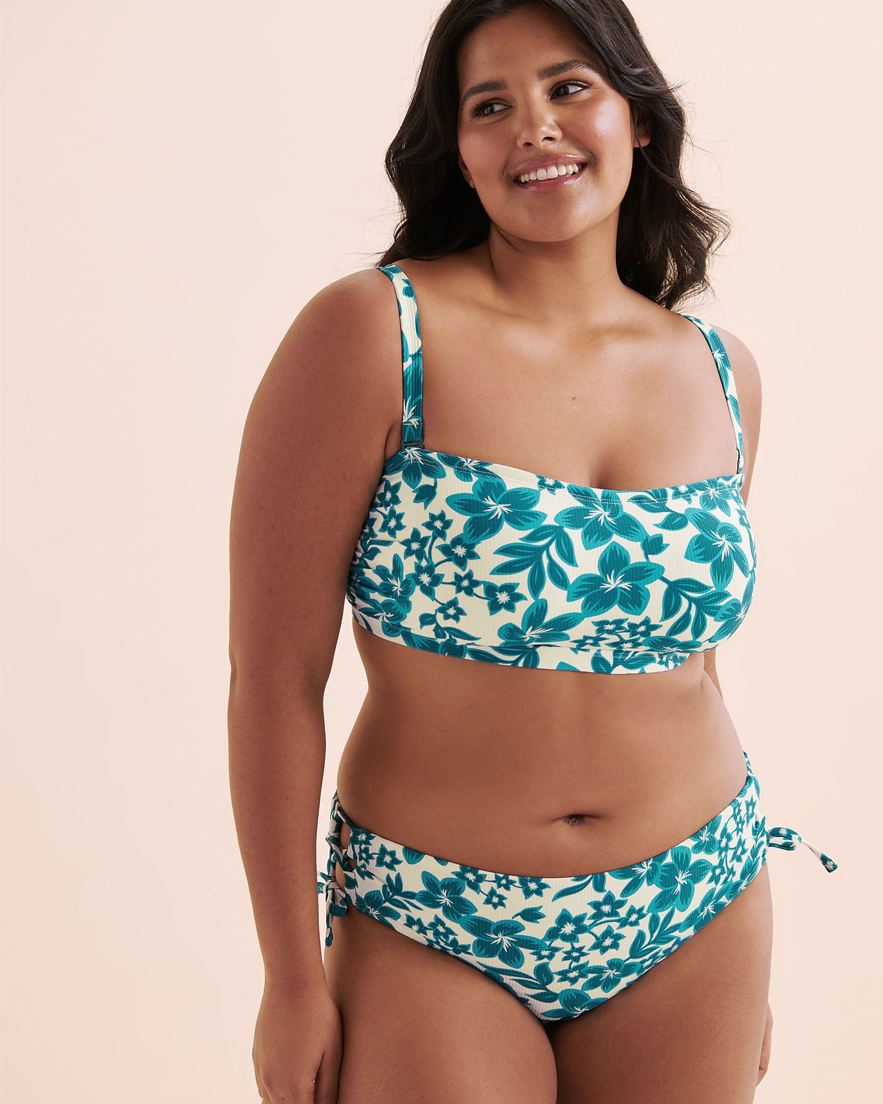 EAU DE SEA Haut de bikini bandeau côtelé Bleu Floral 01100415 - View6