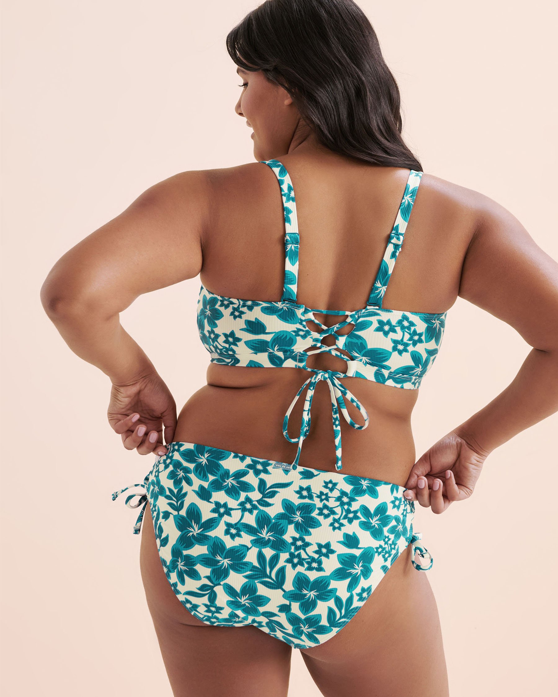 EAU DE SEA Haut de bikini bandeau côtelé Bleu Floral 01100415 - View7